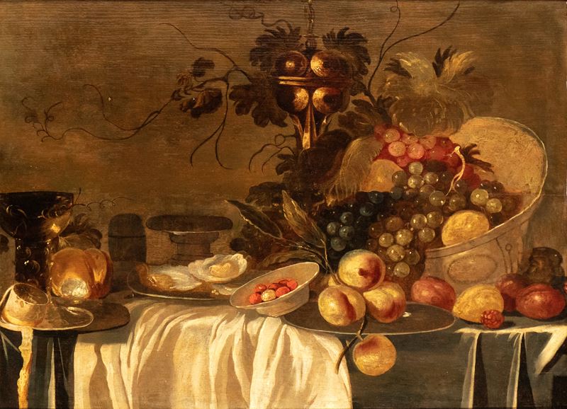Nei Modi della Pittura Olandese del XVII Secolo - Natura morta con frutta, olio su tavola