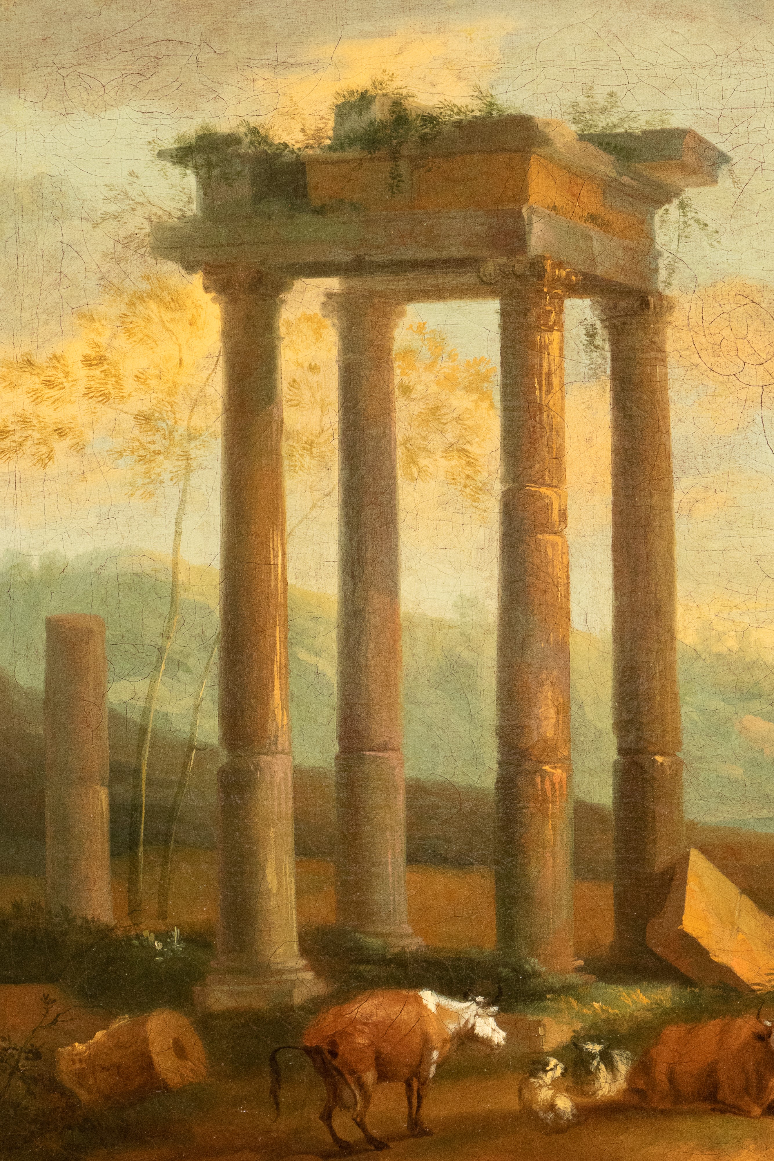Artista Attivo a Roma, XVIII Secolo - Paesaggio di fantasia con rovine classiche, pastori e armen...