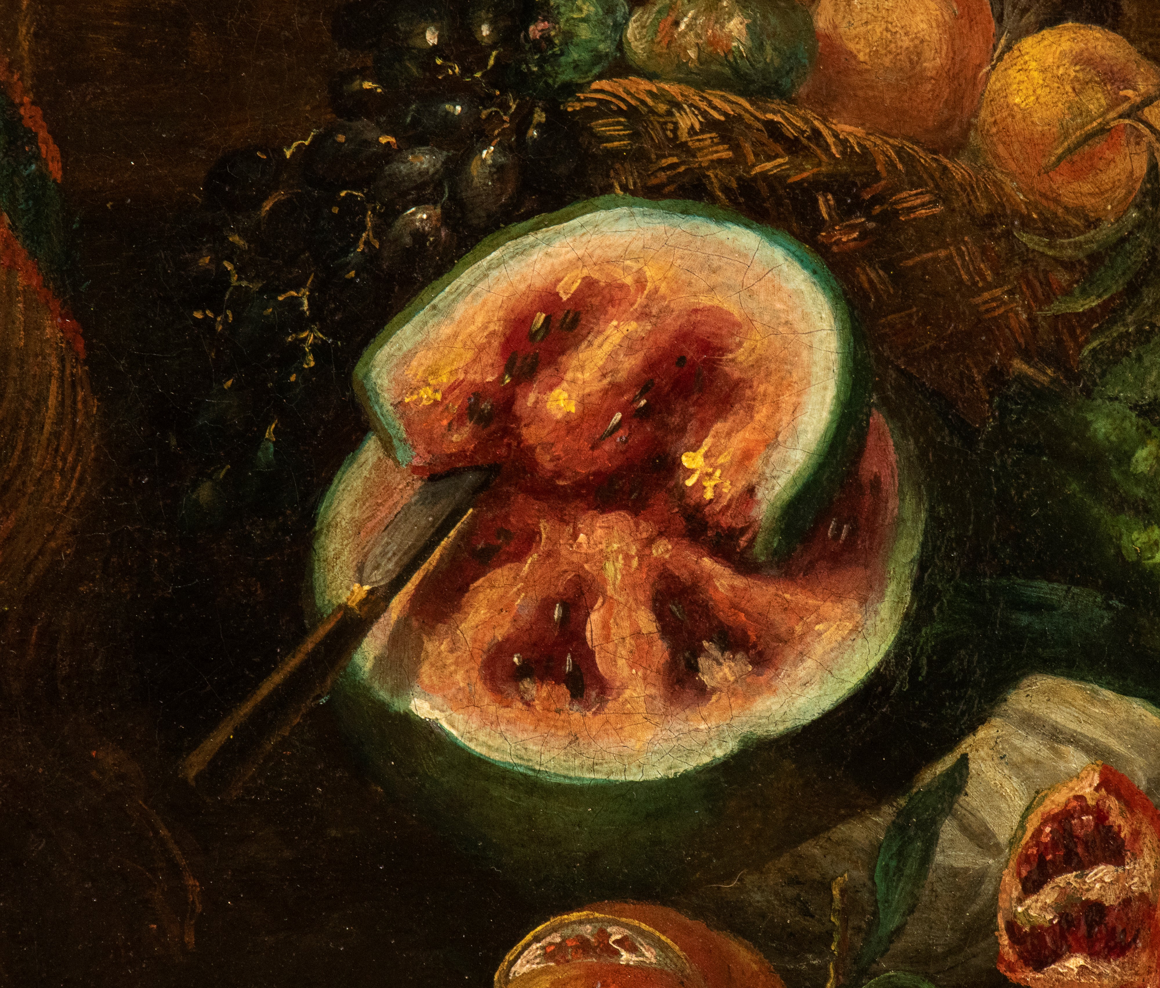 Natura morta con angurie, melograni, zucca e uva