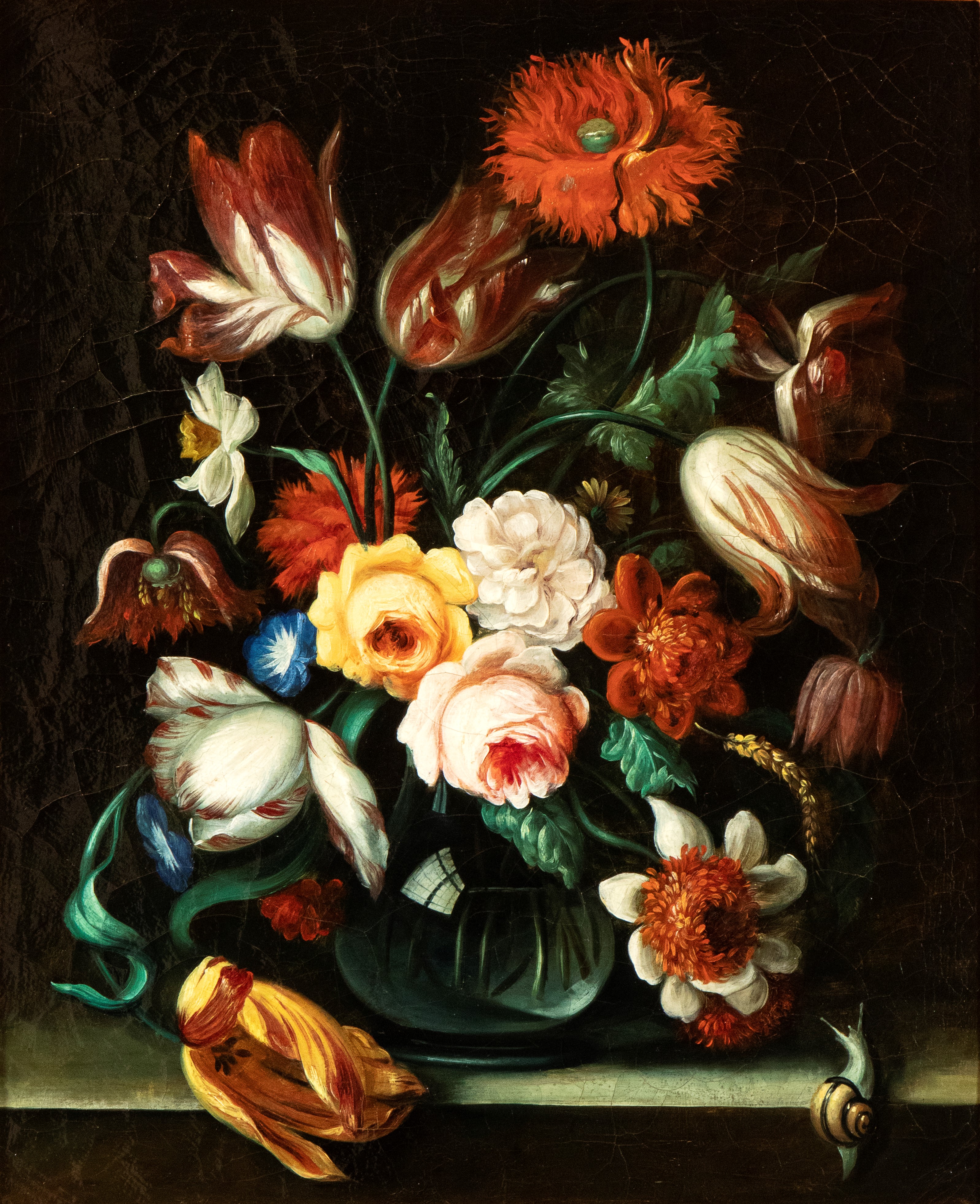 Anonimo della Meta’ del XIX Secolo - Autore ignoto, Coppia di nature morte con fiori, olio su tel...