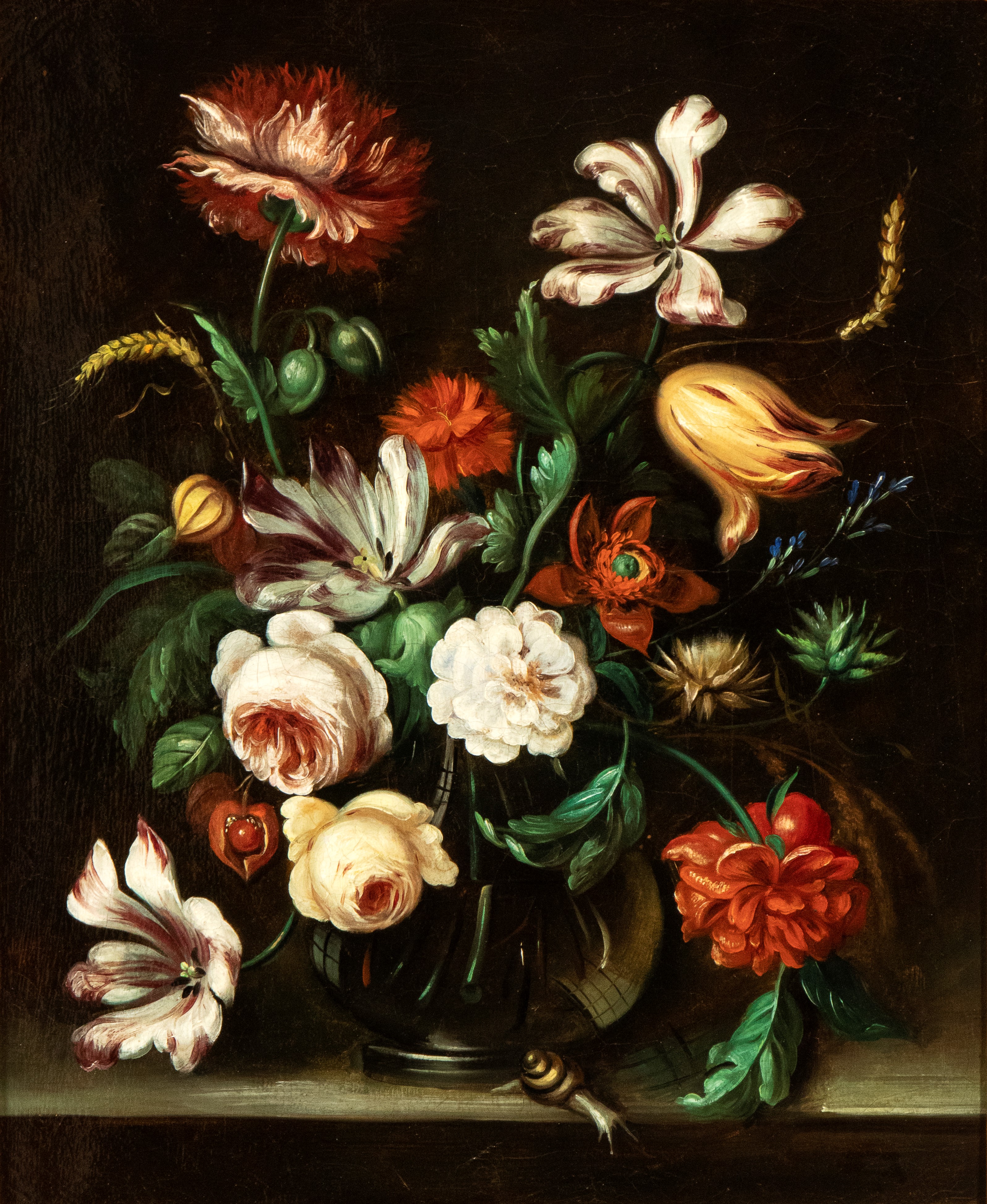 Anonimo della Meta’ del XIX Secolo - Autore ignoto, Coppia di nature morte con fiori, olio su tel...