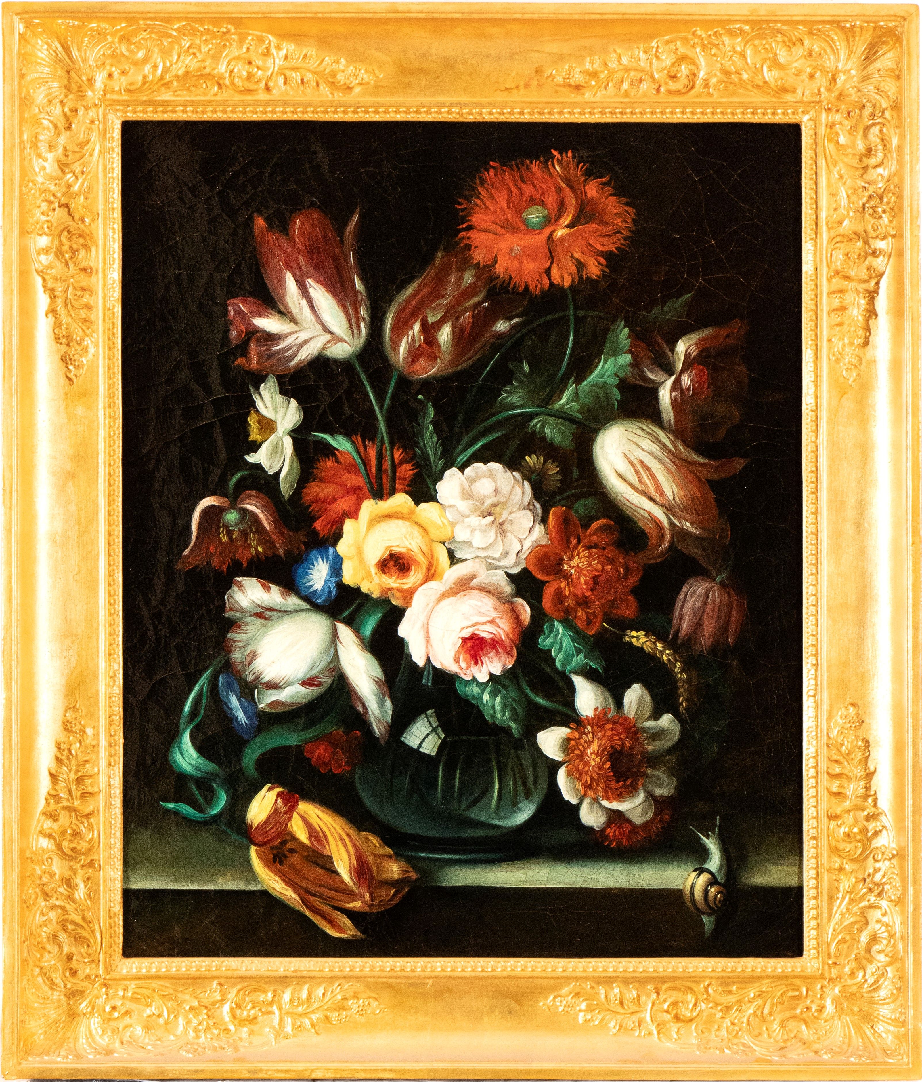 Anonimo della Meta’ del XIX Secolo - Autore ignoto, Coppia di nature morte con fiori, olio su tel...