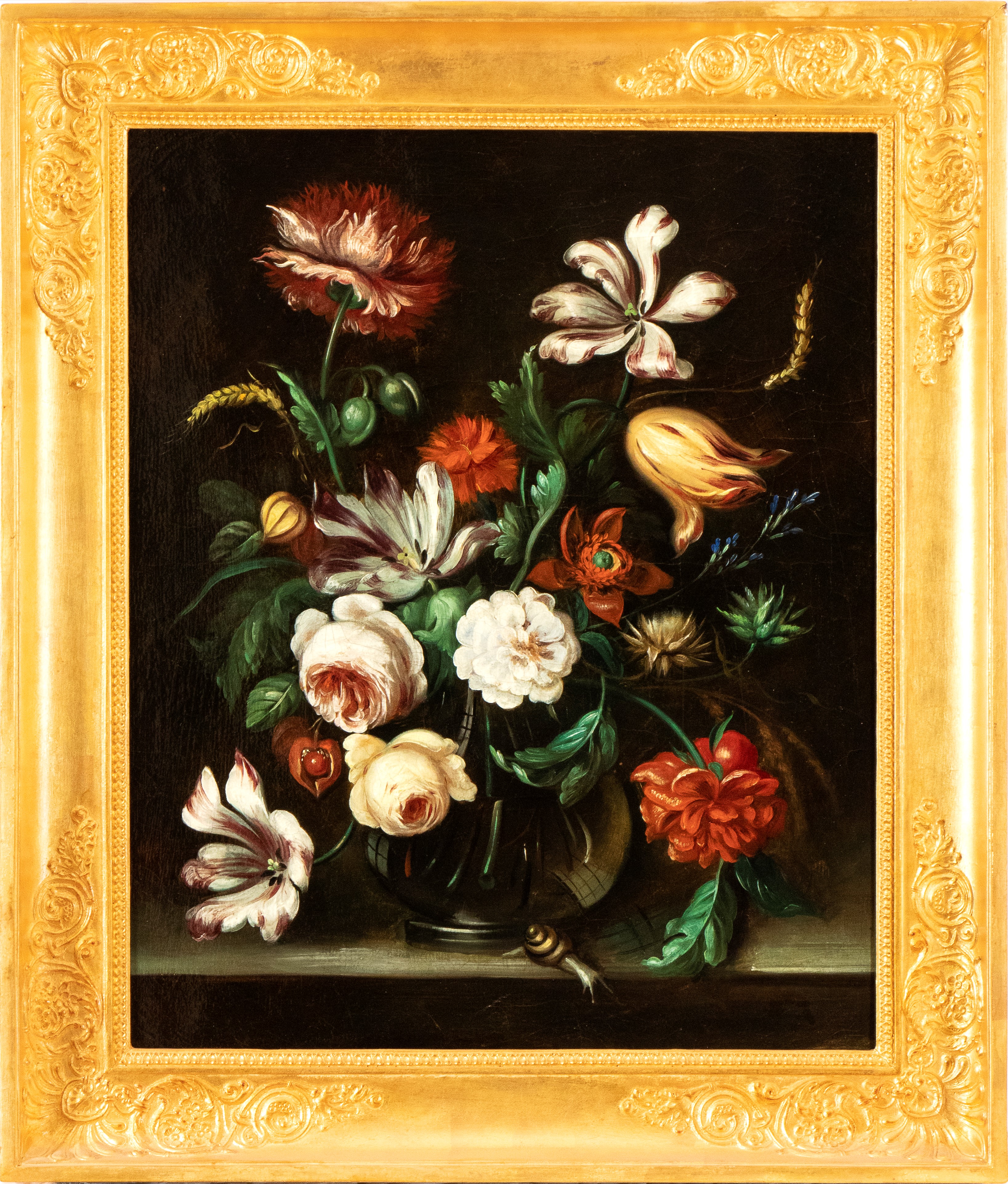 Anonimo della Meta’ del XIX Secolo - Autore ignoto, Coppia di nature morte con fiori, olio su tel...