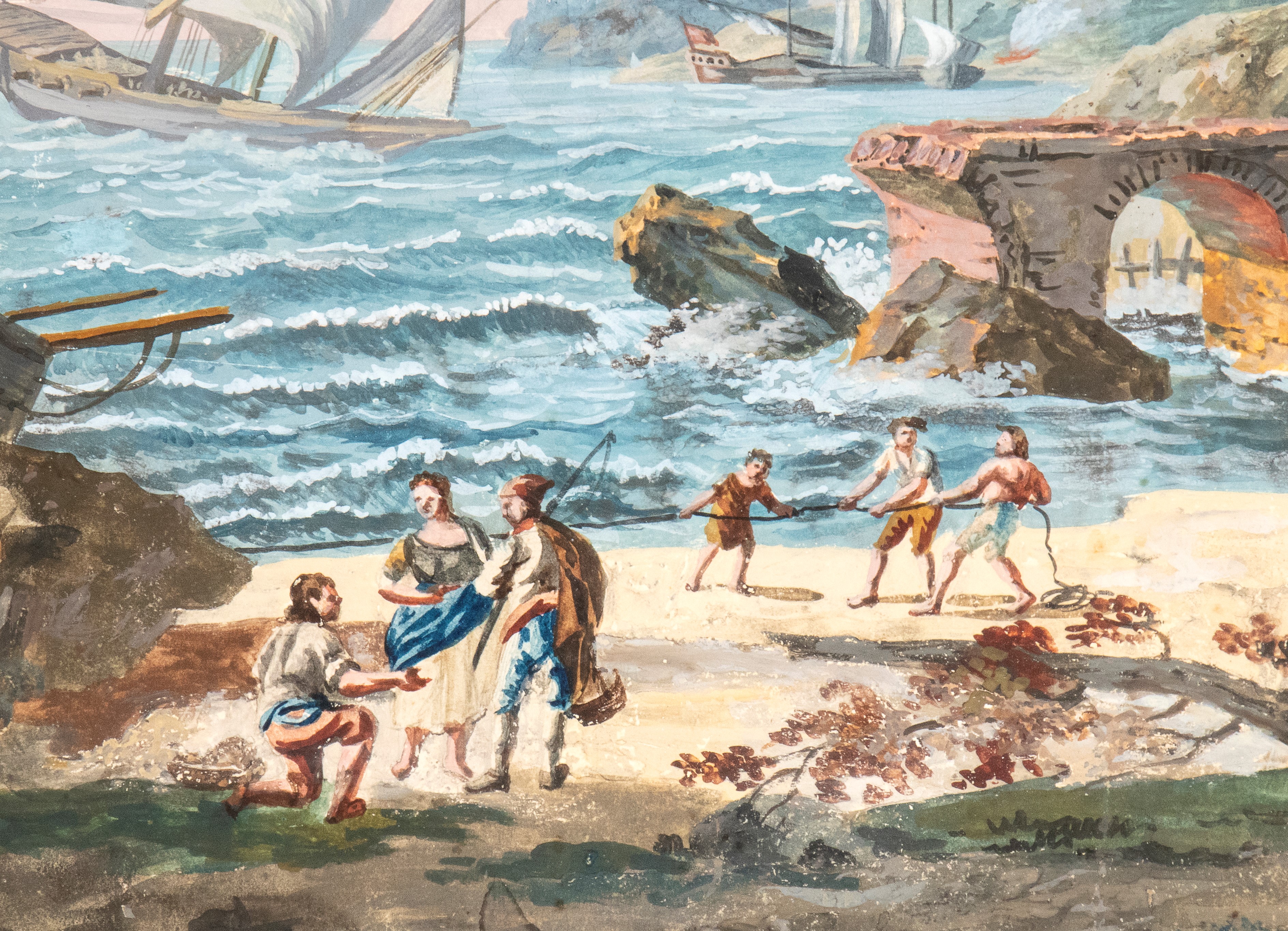 a) Capriccio costiero con monumenti classici e pescatori; b) Capriccio costiero ruderi romani, im...