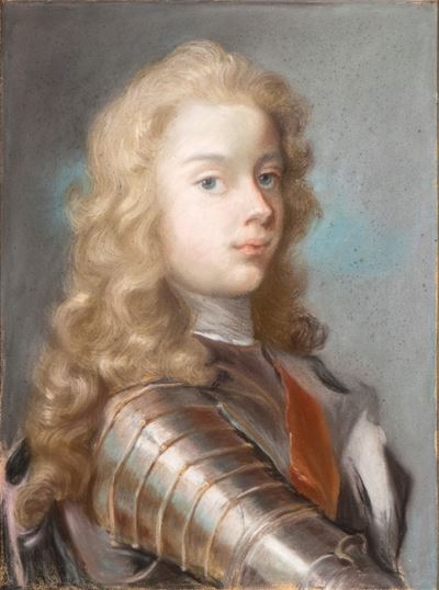 Ritratto di giovane in armi, pastello e tempera su cartoncino intelaiato