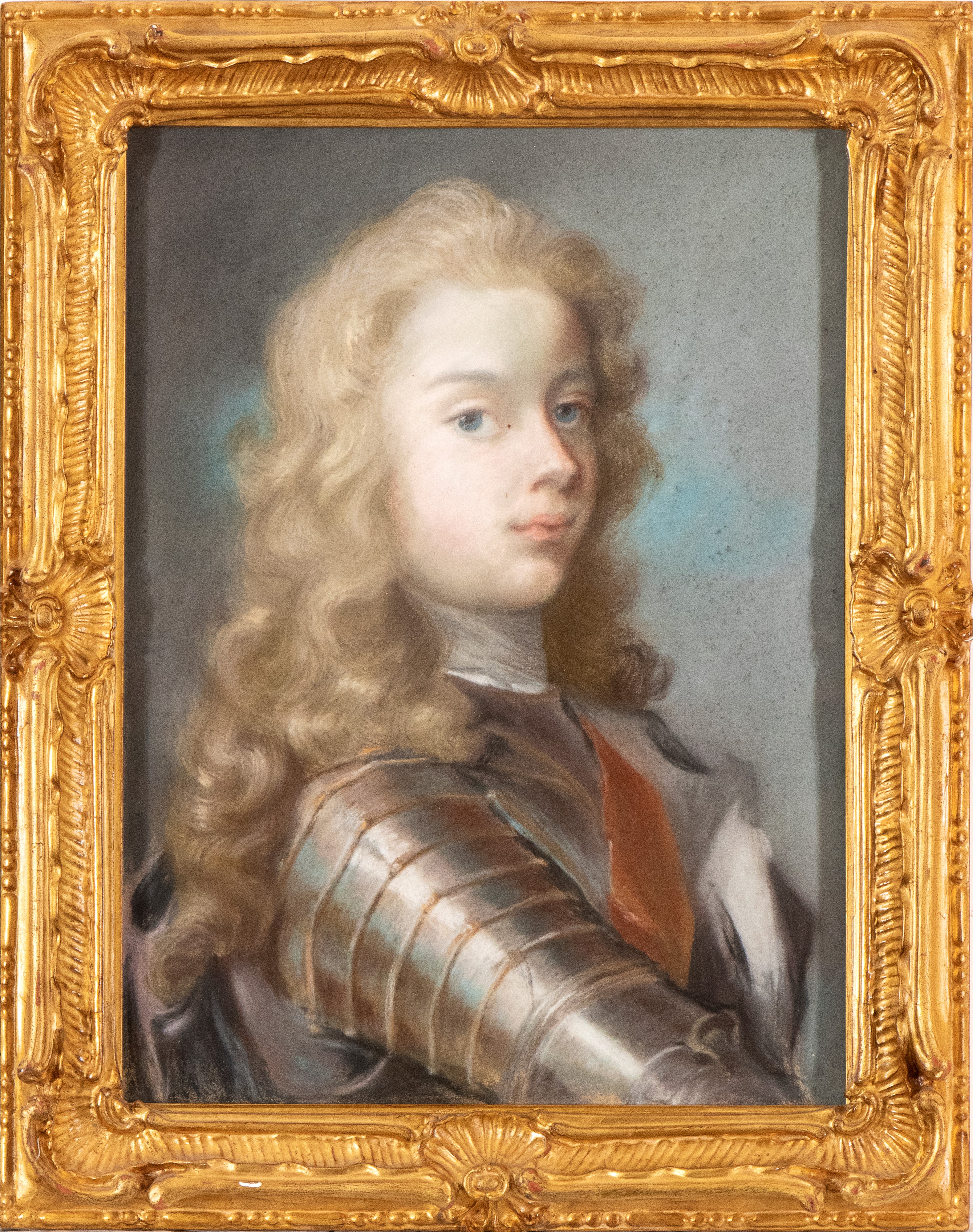 François-hubert Drouais - Ritratto di giovane in armi, pastello e tempera su cartoncino intelaiat...