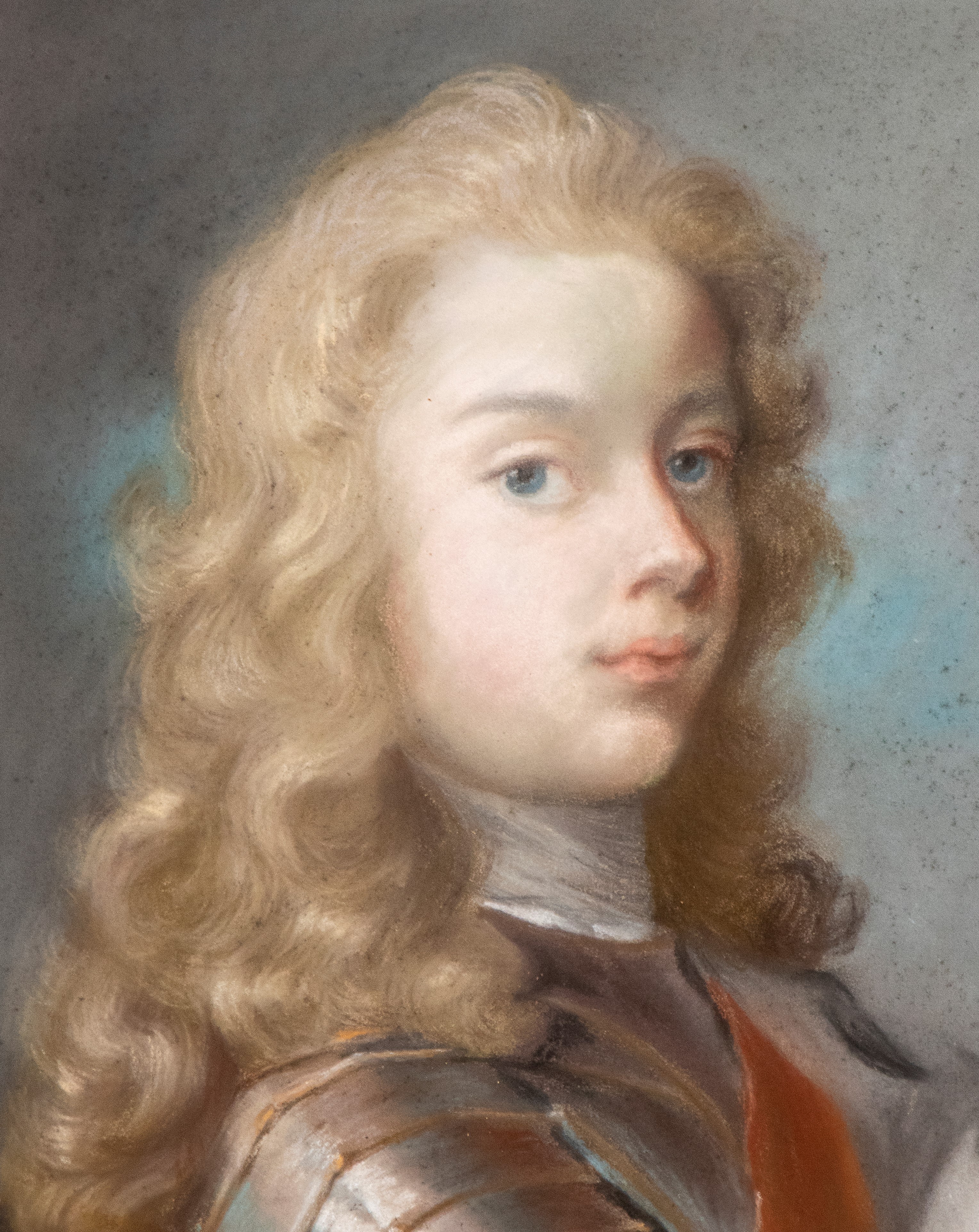 François-hubert Drouais - Ritratto di giovane in armi, pastello e tempera su cartoncino intelaiat...
