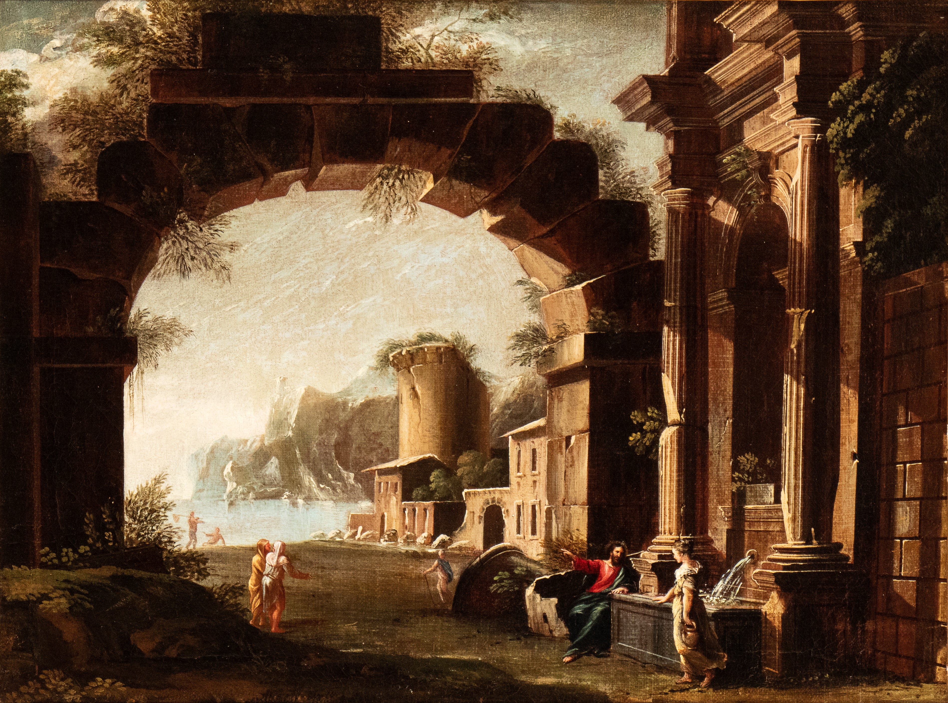 Niccolò Codazzi - Capriccio architettonico con Cristo e la Maddalena e Capriccio architettonico c...