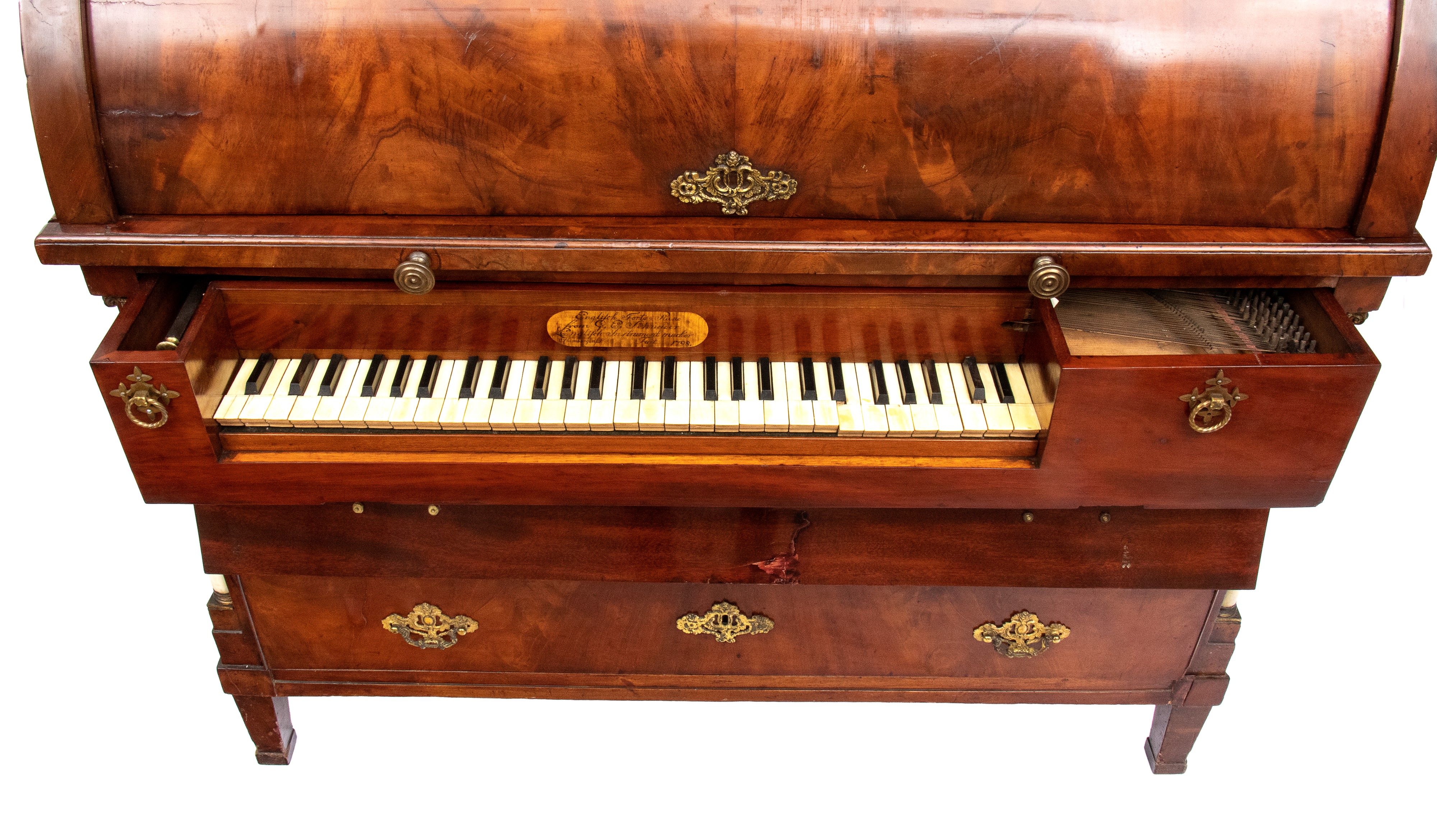 Ribalta doppio corpo a tempio con piano interno in mogano, XVIII secolo