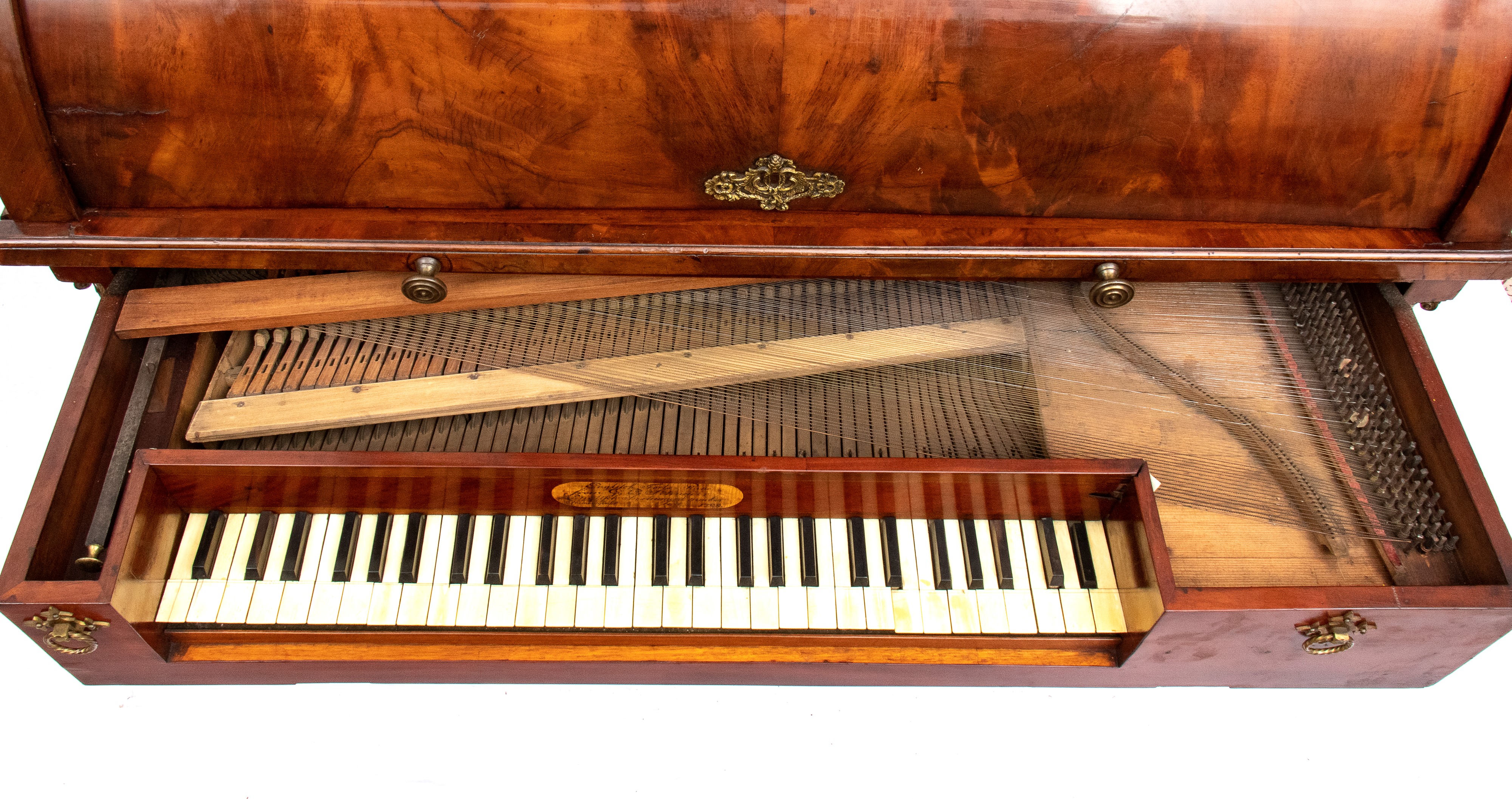 Ribalta doppio corpo a tempio con piano interno in mogano, XVIII secolo