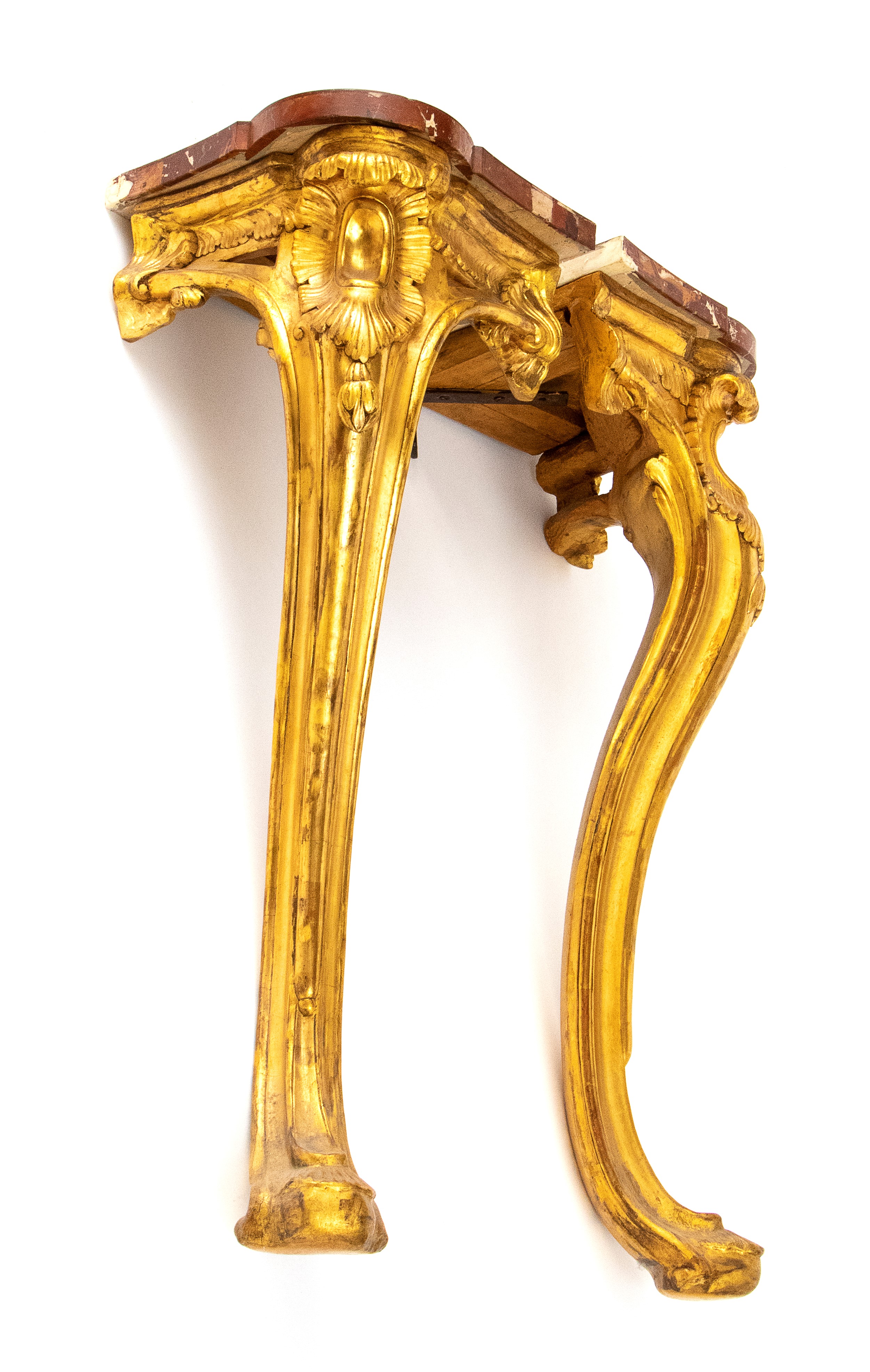 Coppia di console d'applique italiane angolari, Luigi XV, XVIII secolo, Roma