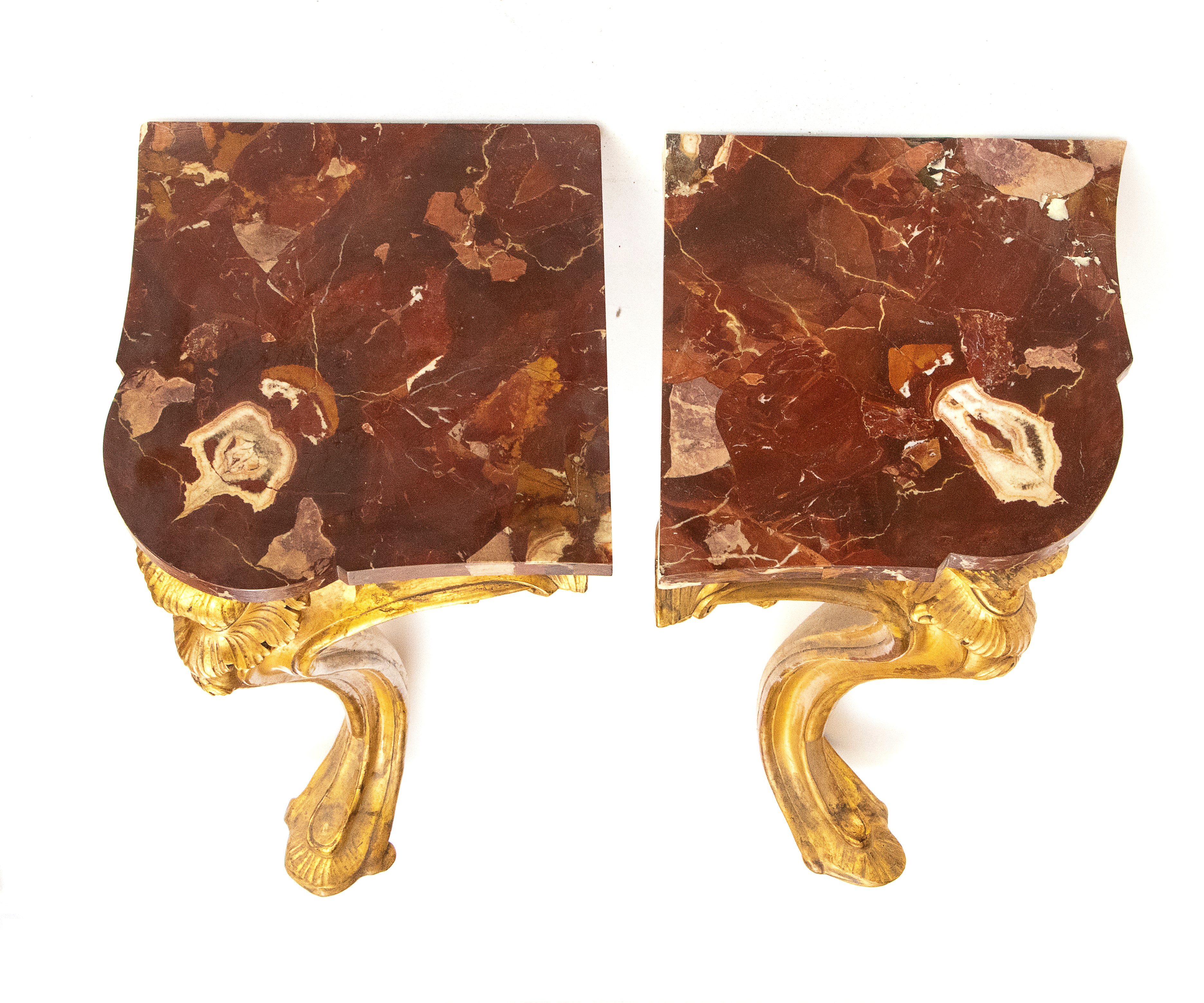 Coppia di console d'applique italiane angolari, Luigi XV, XVIII secolo, Roma
