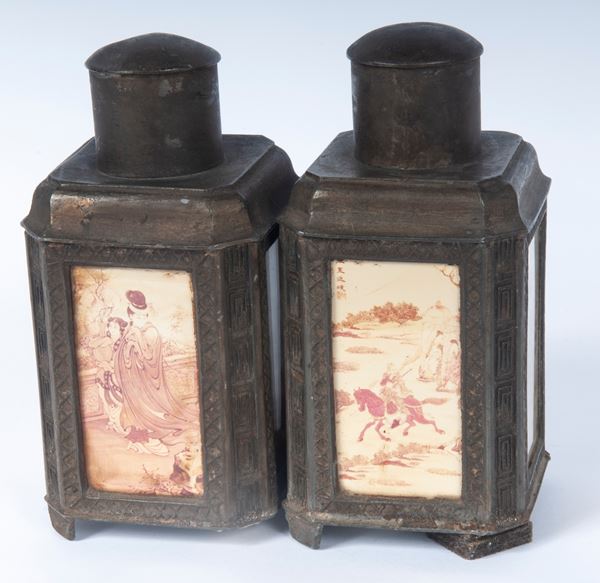 Lot of two antimony tea boxes