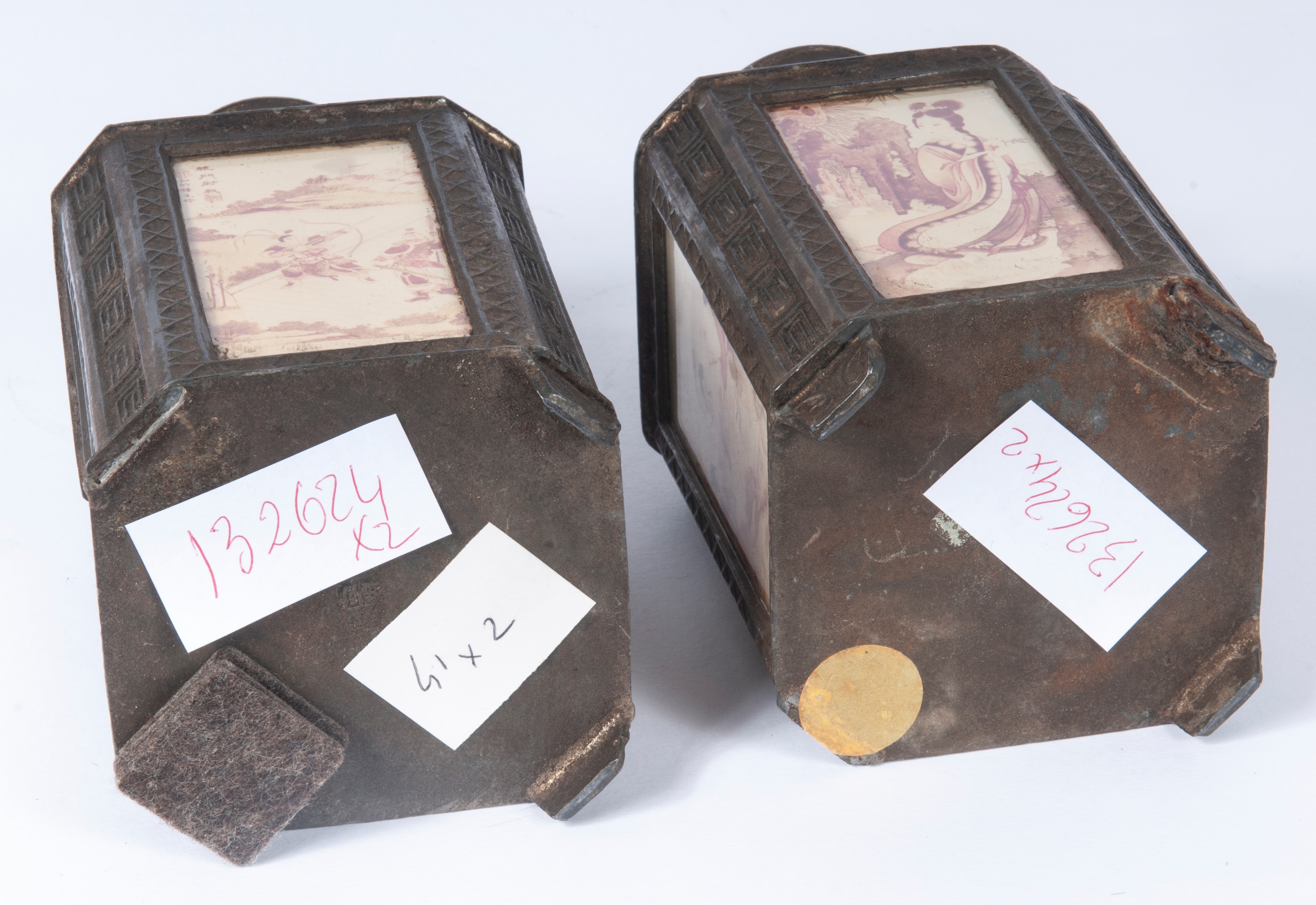 Lotto di due scatole porta tè in antimonio, XIX/XX secolo