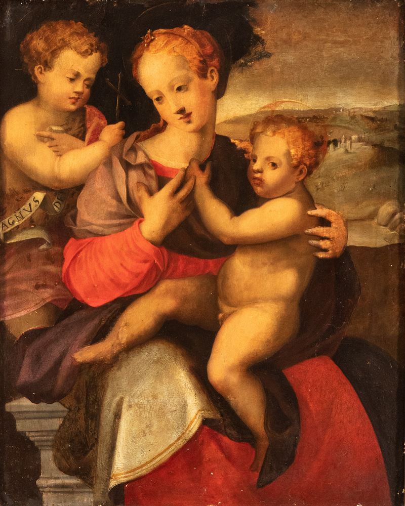 Michele Tosini Detto Michele di Ridolfo del Ghirlandaio - Sacra Famiglia con San Giovannino, olio...