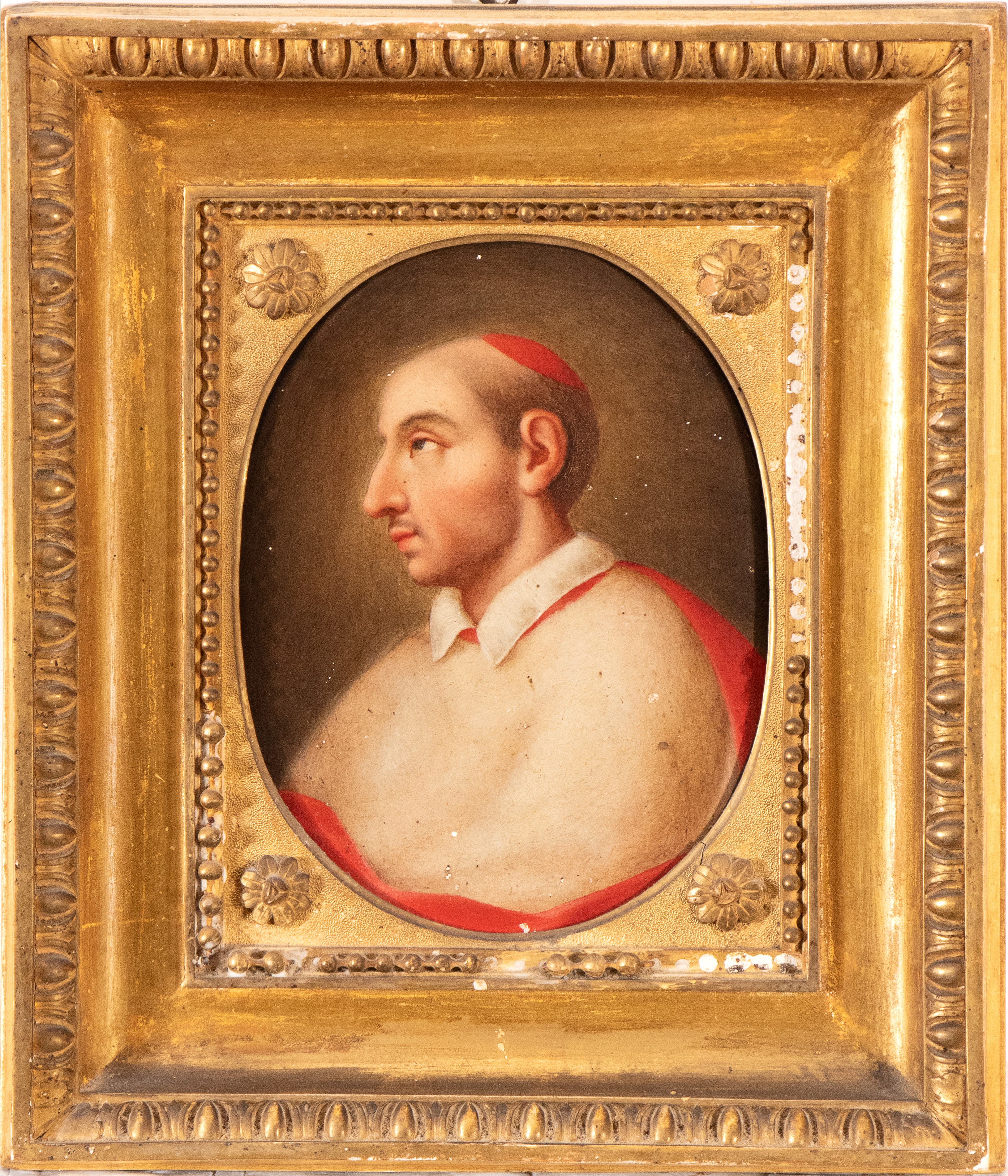 Attribuito a Unknown, Profilo di San Carlo Borromeo, olio su tavola