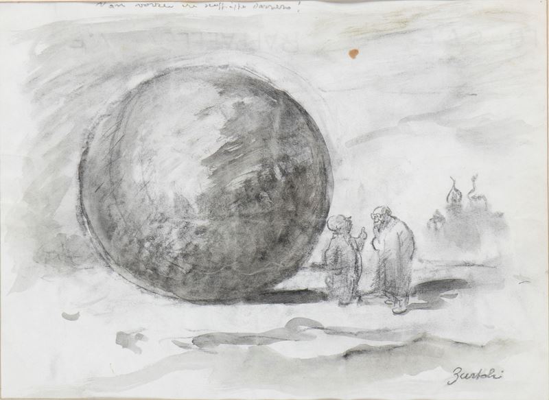 Amerigo Bartoli Natinguerra - Non vorrei ti scoppiasse davvero!, Carboncino e acquarello su carta