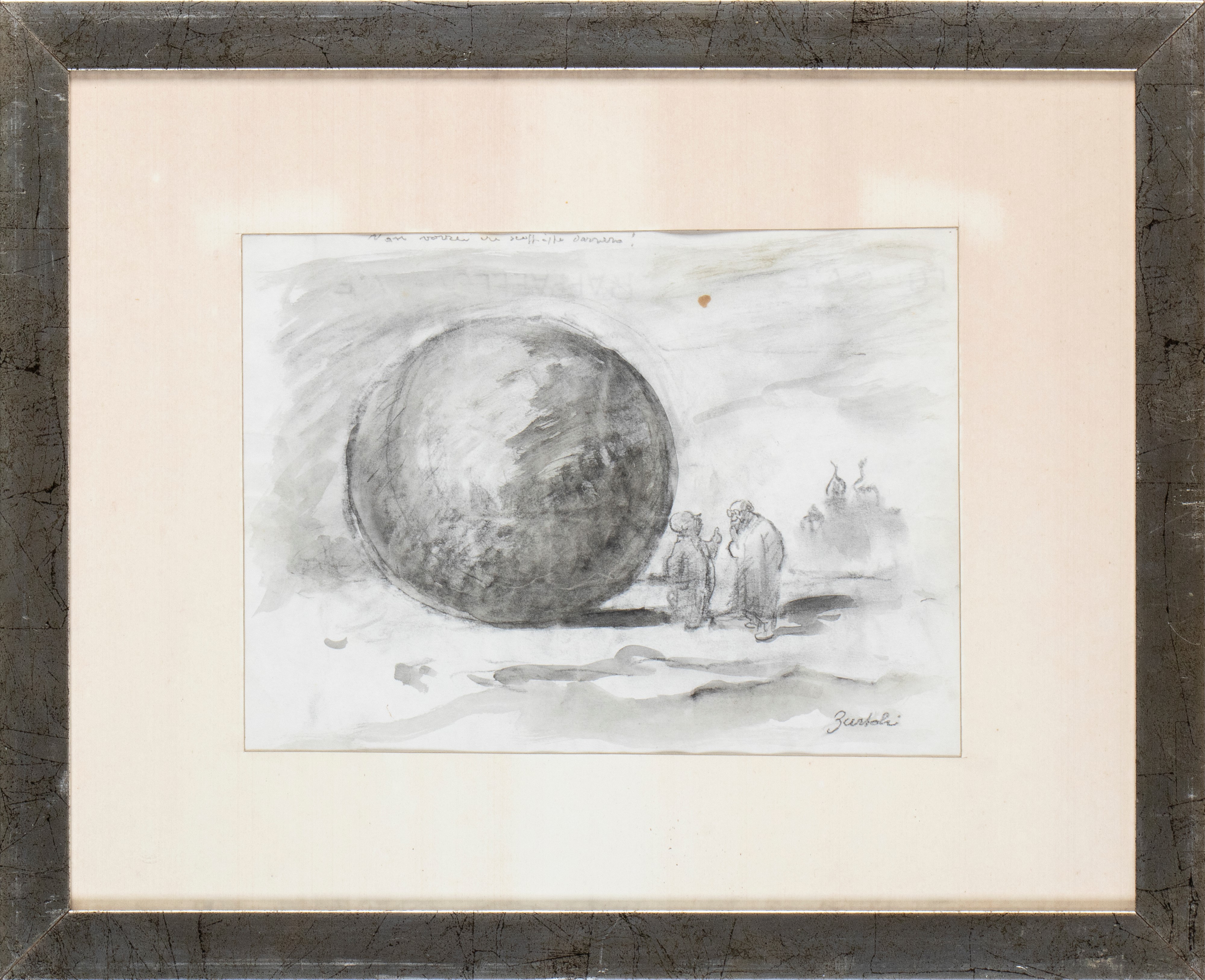 Amerigo Bartoli Natinguerra - Non vorrei ti scoppiasse davvero!, Carboncino e acquarello su carta
