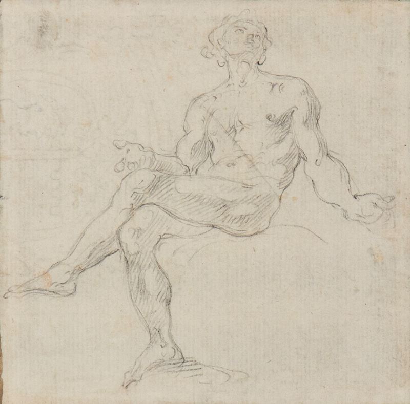 Giovanni Paolo Panini - Studio per una figura maschile seduta, matita su carta vergata
