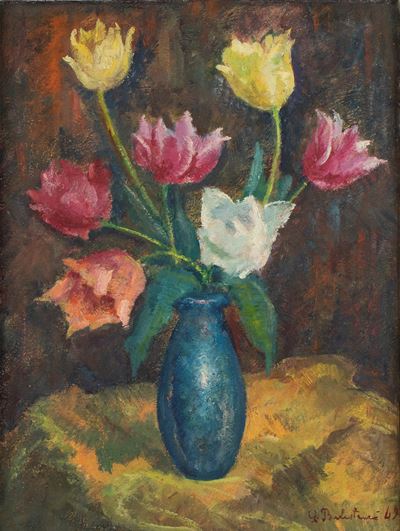 Vaso di fiori, olio su cartone
