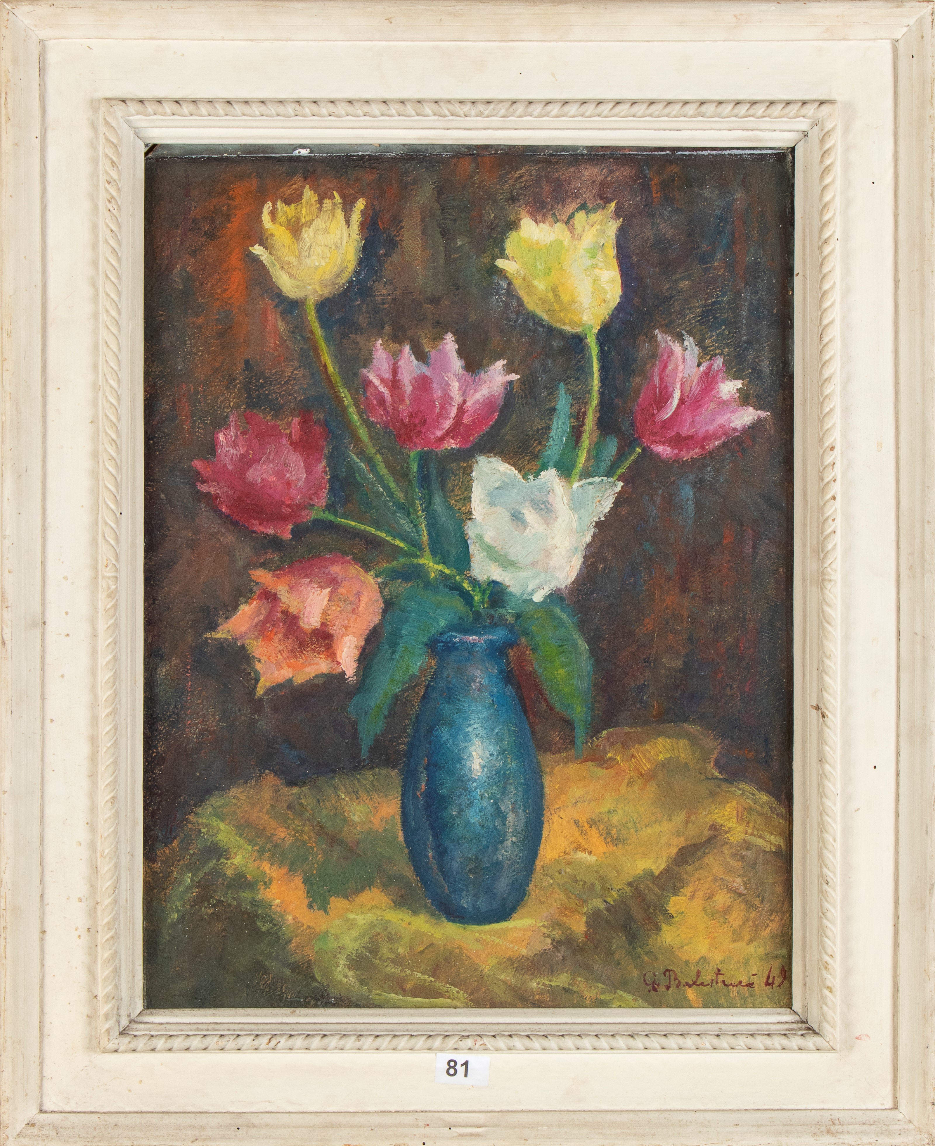 Anonimo - Vaso di fiori, olio su cartone