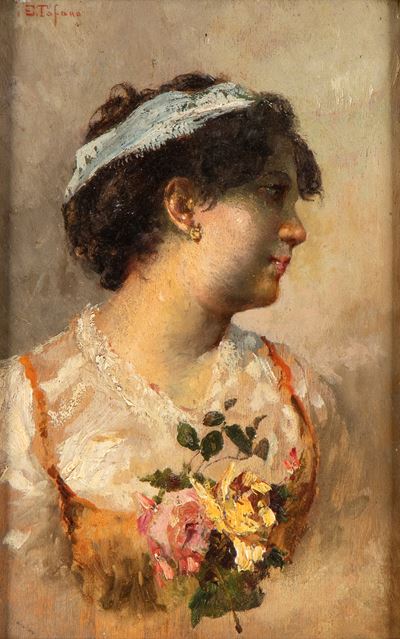 Profilo di giovane donna, olio su tavola