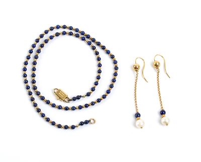Demi parure in oro giallo 18k con perle coltivate d’acqua salata e lapislazzuli