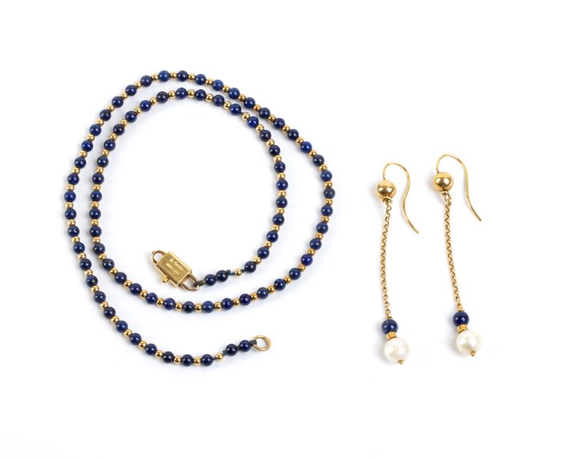 Chimento - Demi parure in oro giallo 18k con perle coltivate d’acqua salata e lapislazzuli