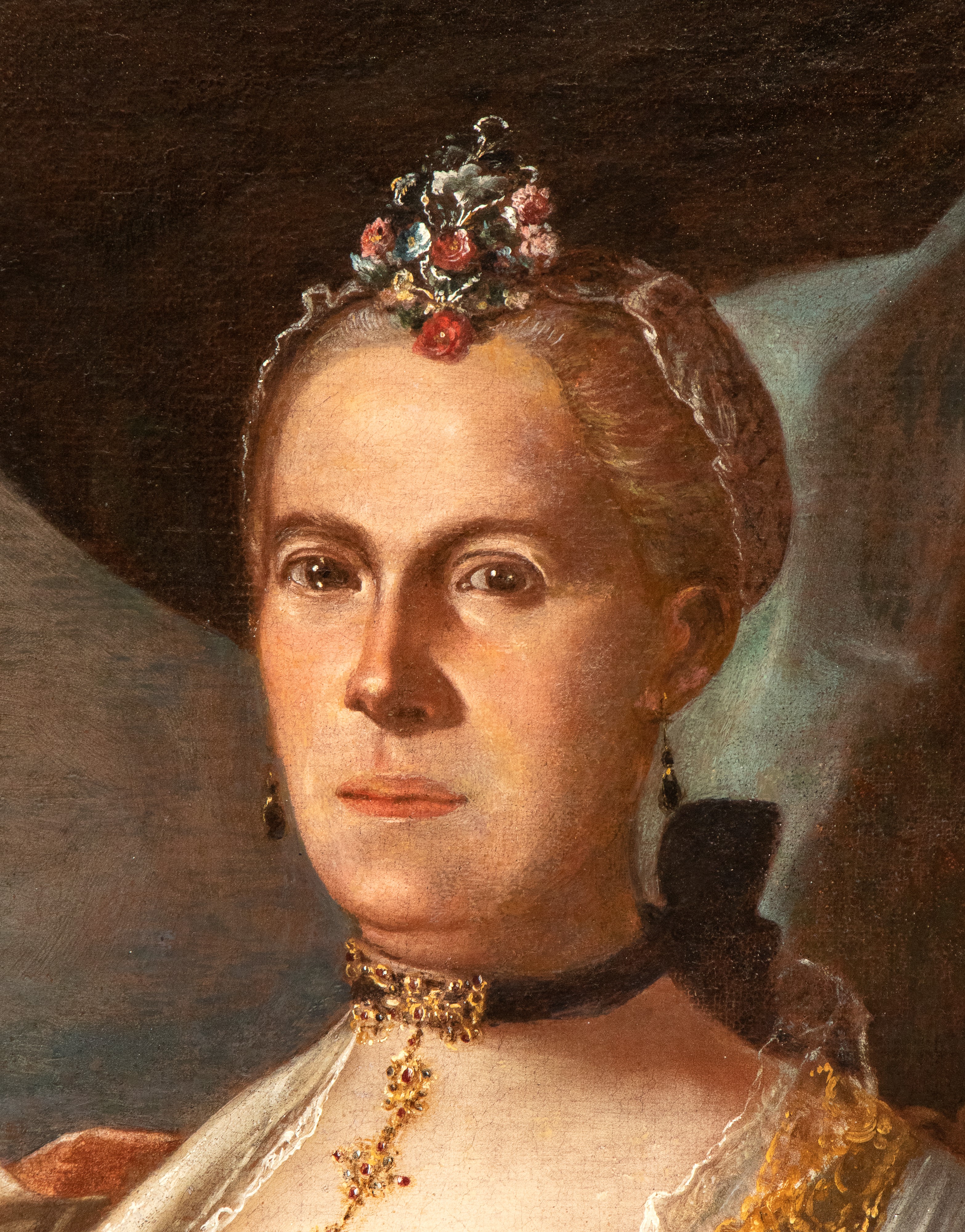 Ritratto di gentildonna con garofano in mano e collana di rubini