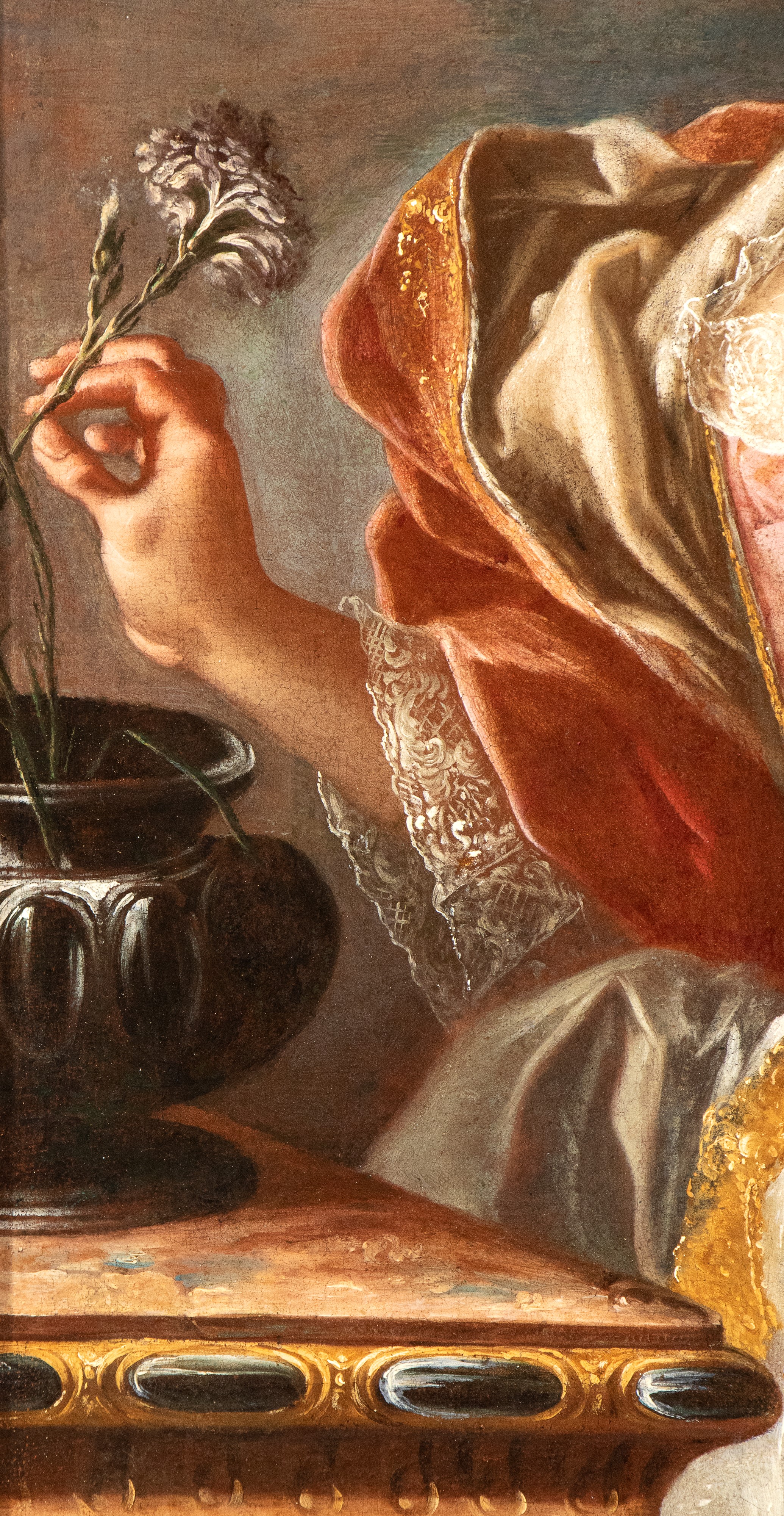 Ritratto di gentildonna con garofano in mano e collana di rubini