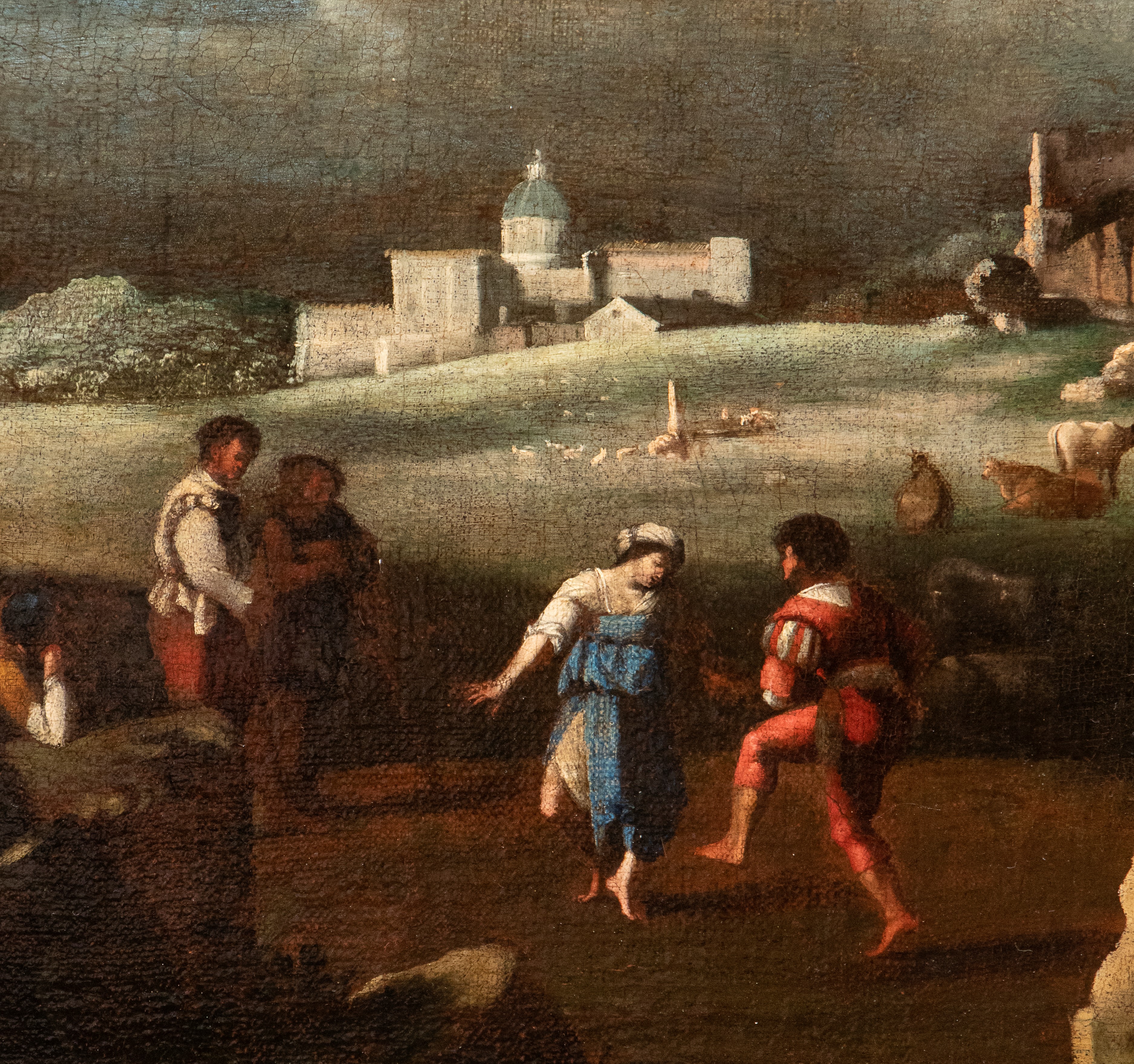 Filippo Teodoro di Liagno Filippo Napoletano - Paesaggio con danza paesana e rovine romane, olio ...