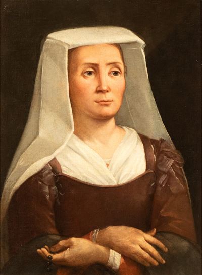 Ritratto di donna con rosario, olio su tela