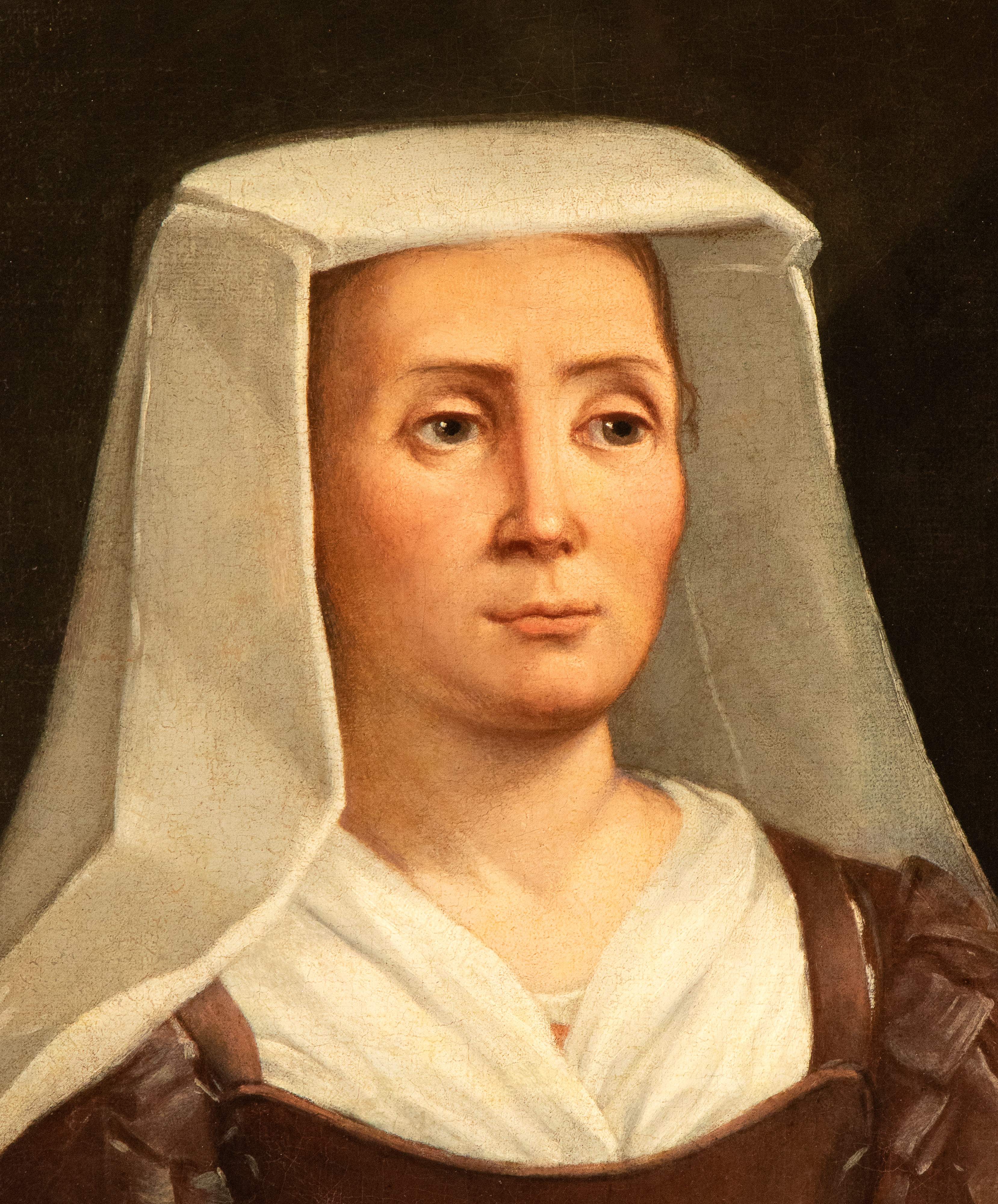 Artista Attivo a Roma, XVII Secolo - Ritratto di donna con rosario, olio su tela