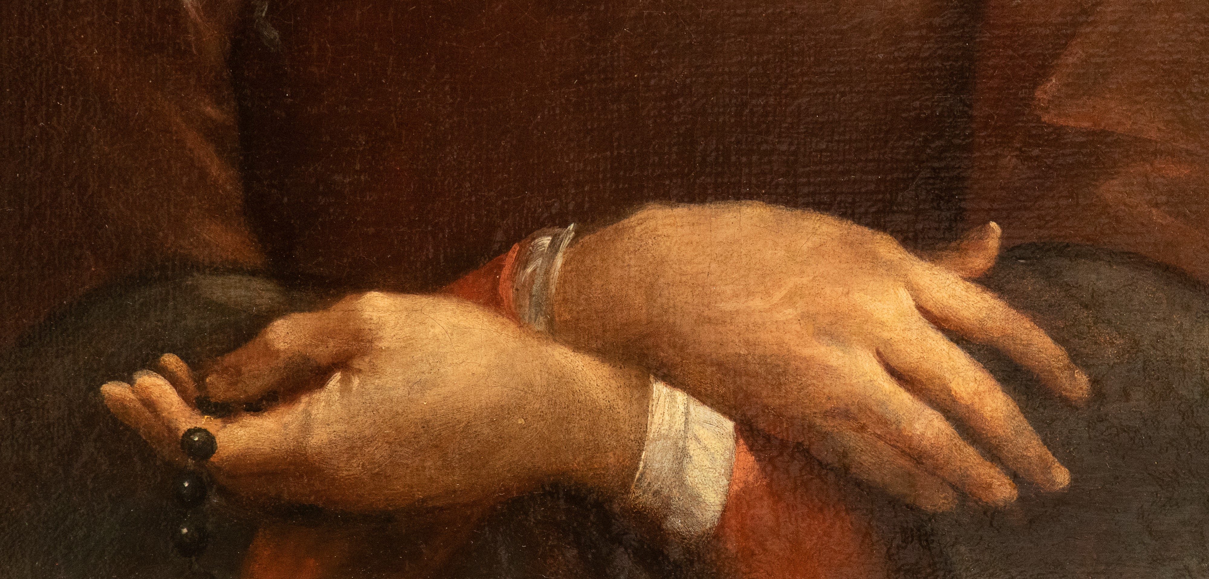 Artista Attivo a Roma, XVII Secolo - Ritratto di donna con rosario, olio su tela