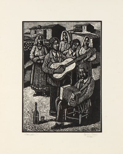 Suonatori sardi, xilografia