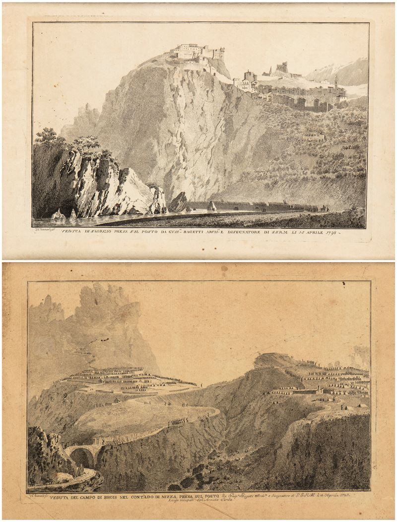 Giovanni Paolo Saverio Chianale - Veduta di Saorge e Campo di Brois, acquaforte