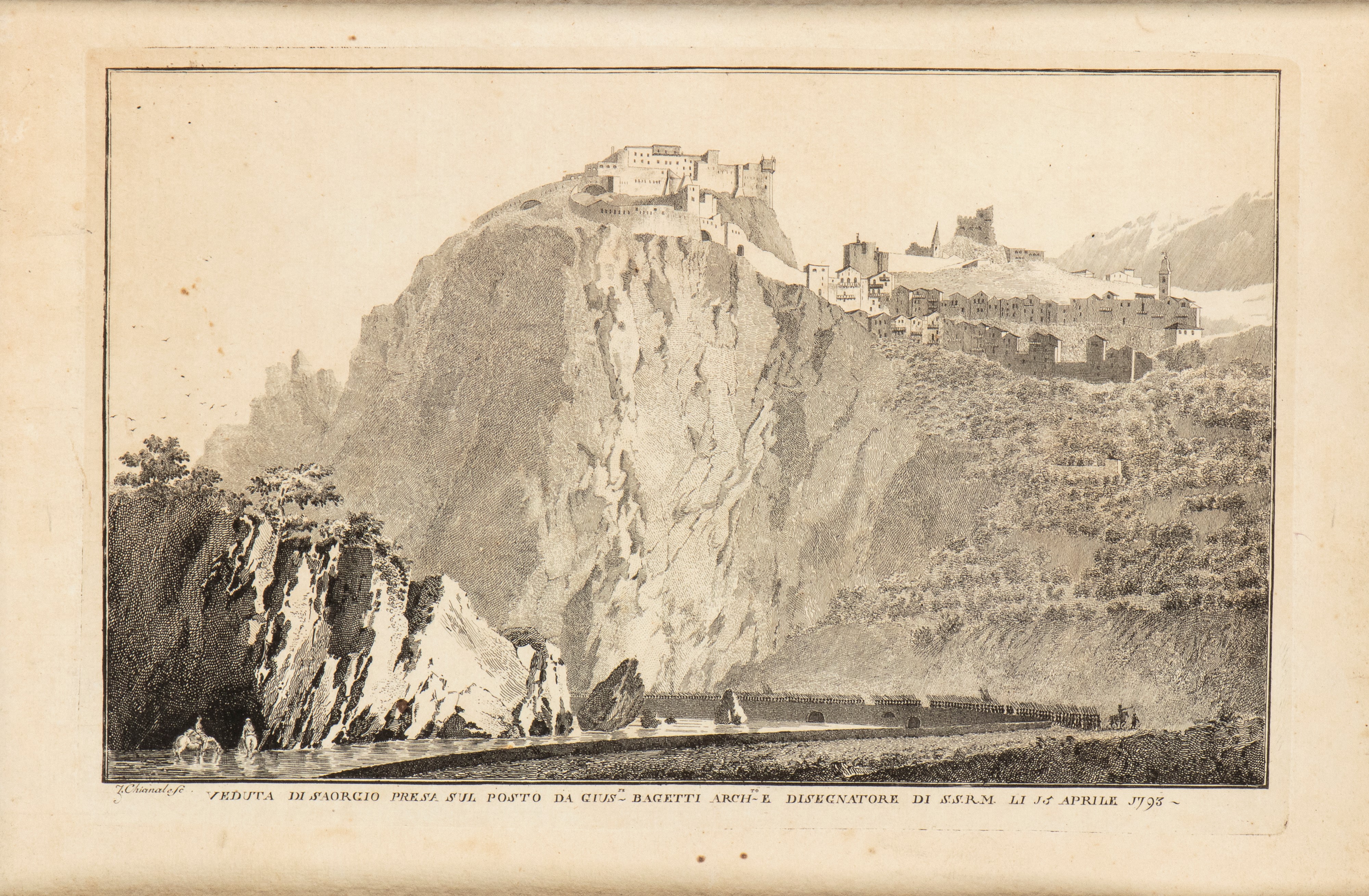 Giovanni Paolo Saverio Chianale - Veduta di Saorge e Campo di Brois, acquaforte