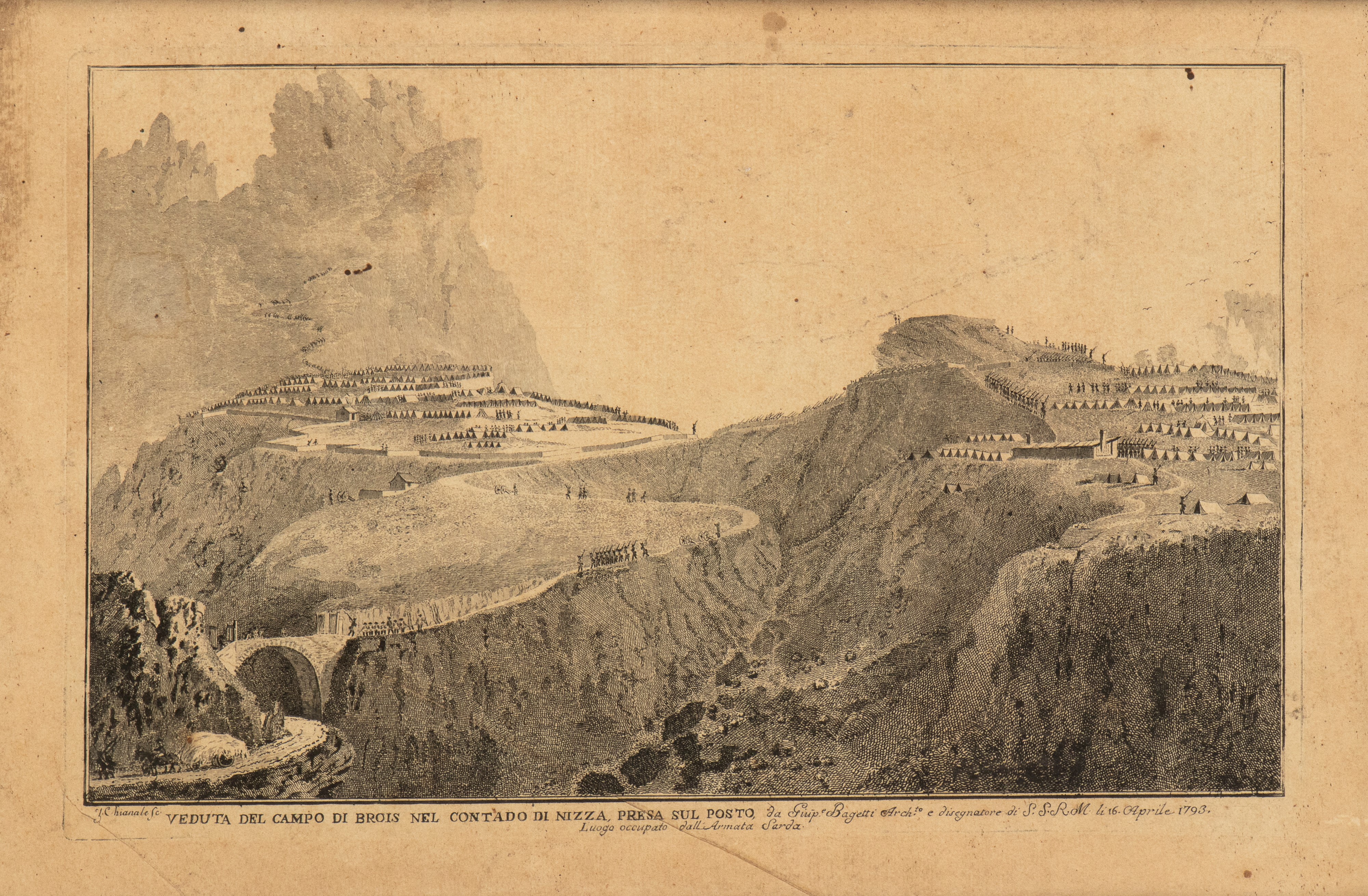 Giovanni Paolo Saverio Chianale - Veduta di Saorge e Campo di Brois, acquaforte