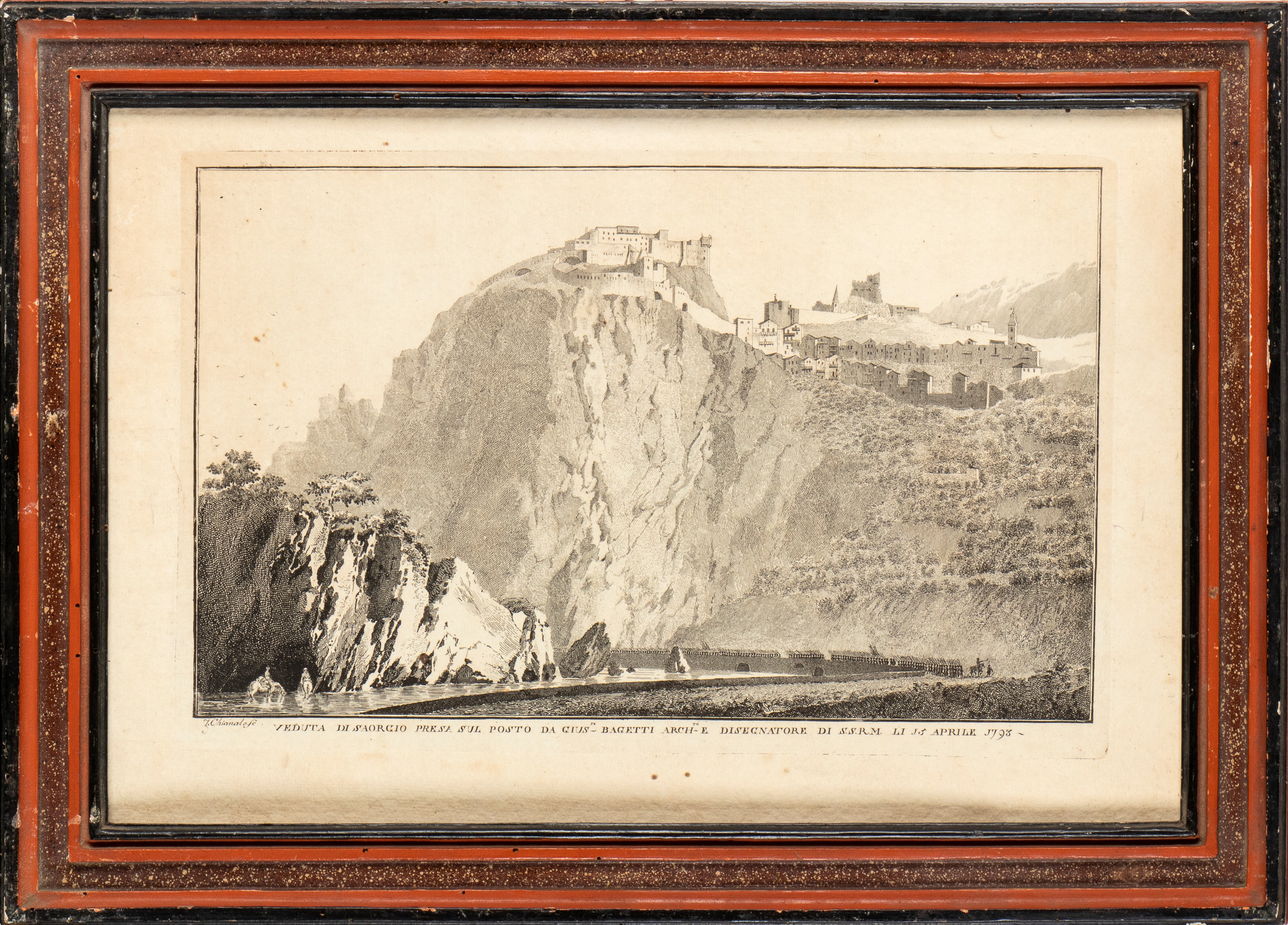 Giovanni Paolo Saverio Chianale - Veduta di Saorge e Campo di Brois, acquaforte
