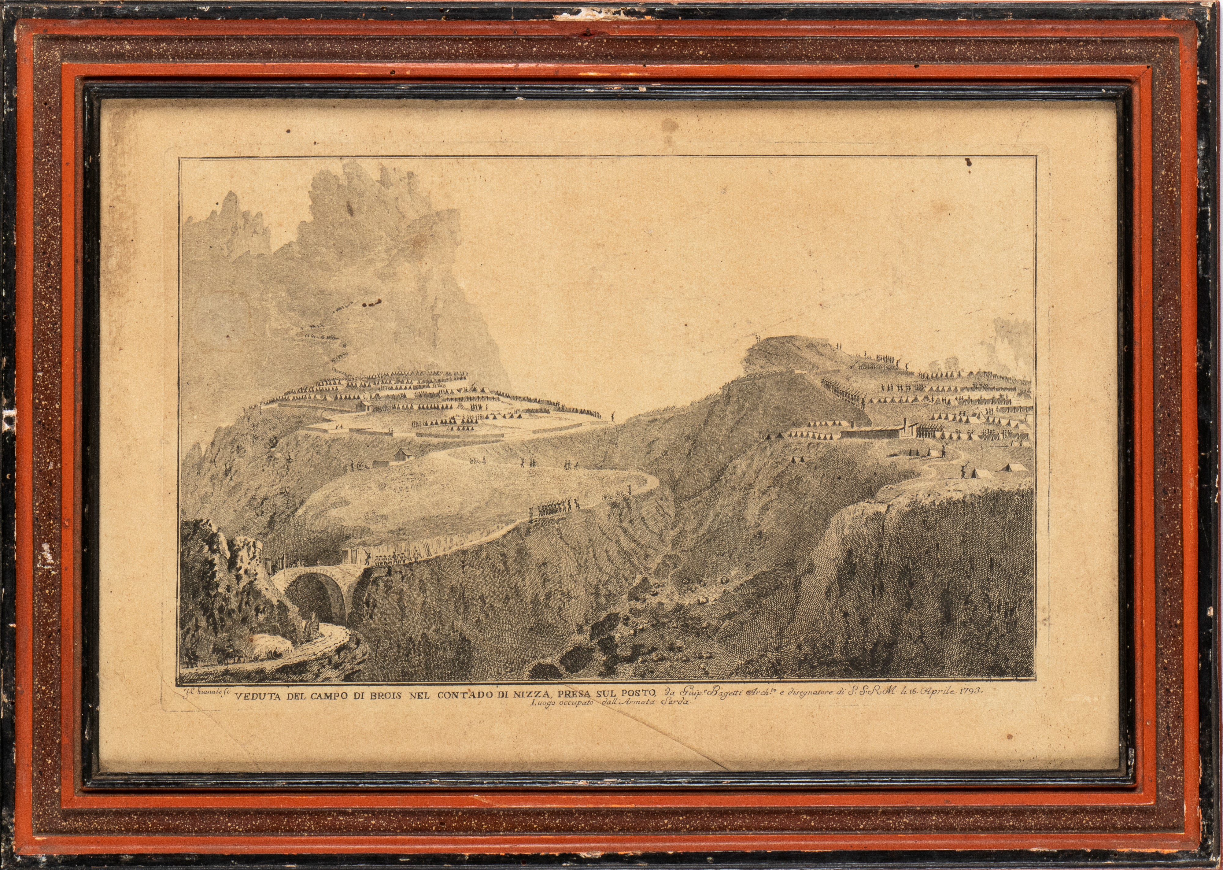 Giovanni Paolo Saverio Chianale - Veduta di Saorge e Campo di Brois, acquaforte