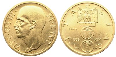 Regno d’Italia, Vittorio Emanuele III, 50 Lire 1936 «Impero» (Prova), oro