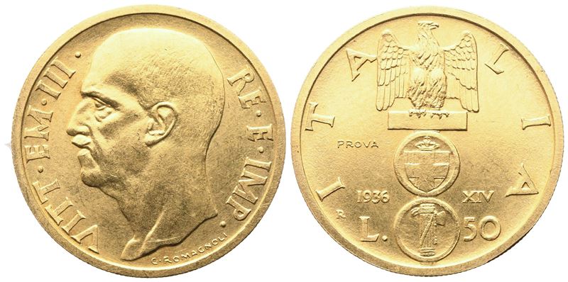 Regno d’Italia, Vittorio Emanuele III, 50 Lire 1936 «Impero» (Prova), oro
