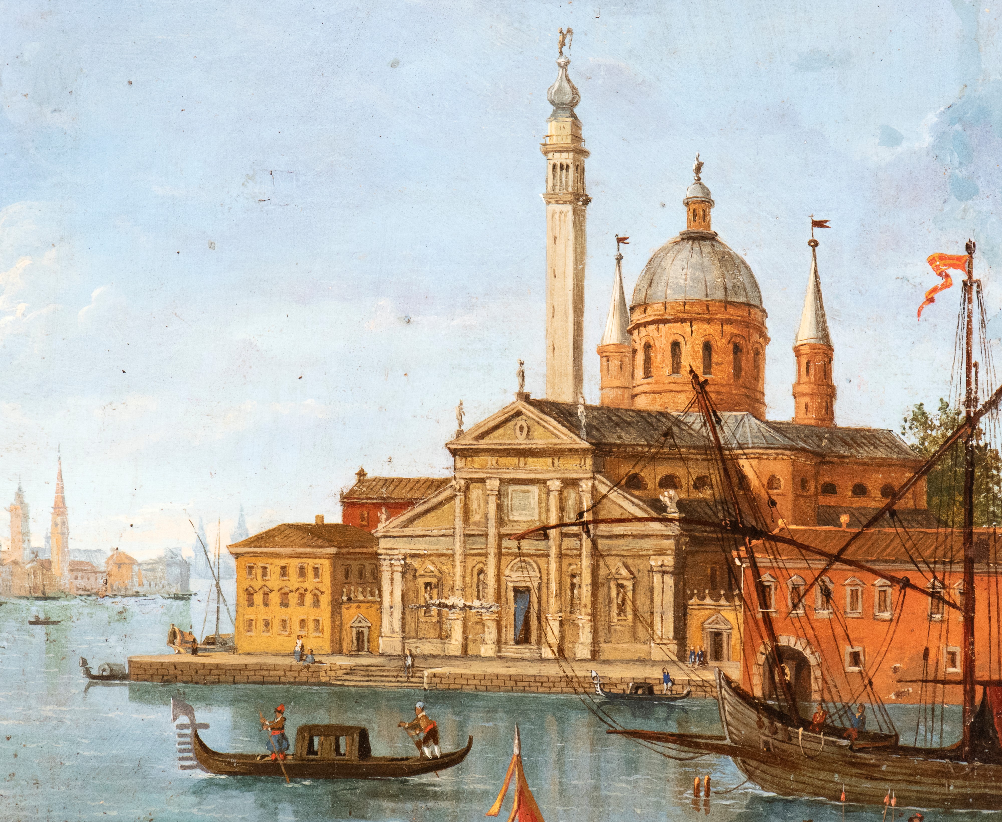 Veduta di Punta della Dogana e San Giorgio Maggiore con l'arrivo di una imbarcazione