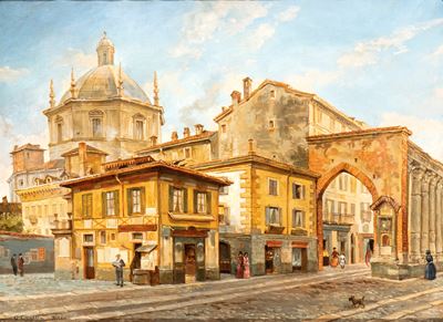 G. Canella, Veduta di Piazza Vetra a Milano, olio su tela