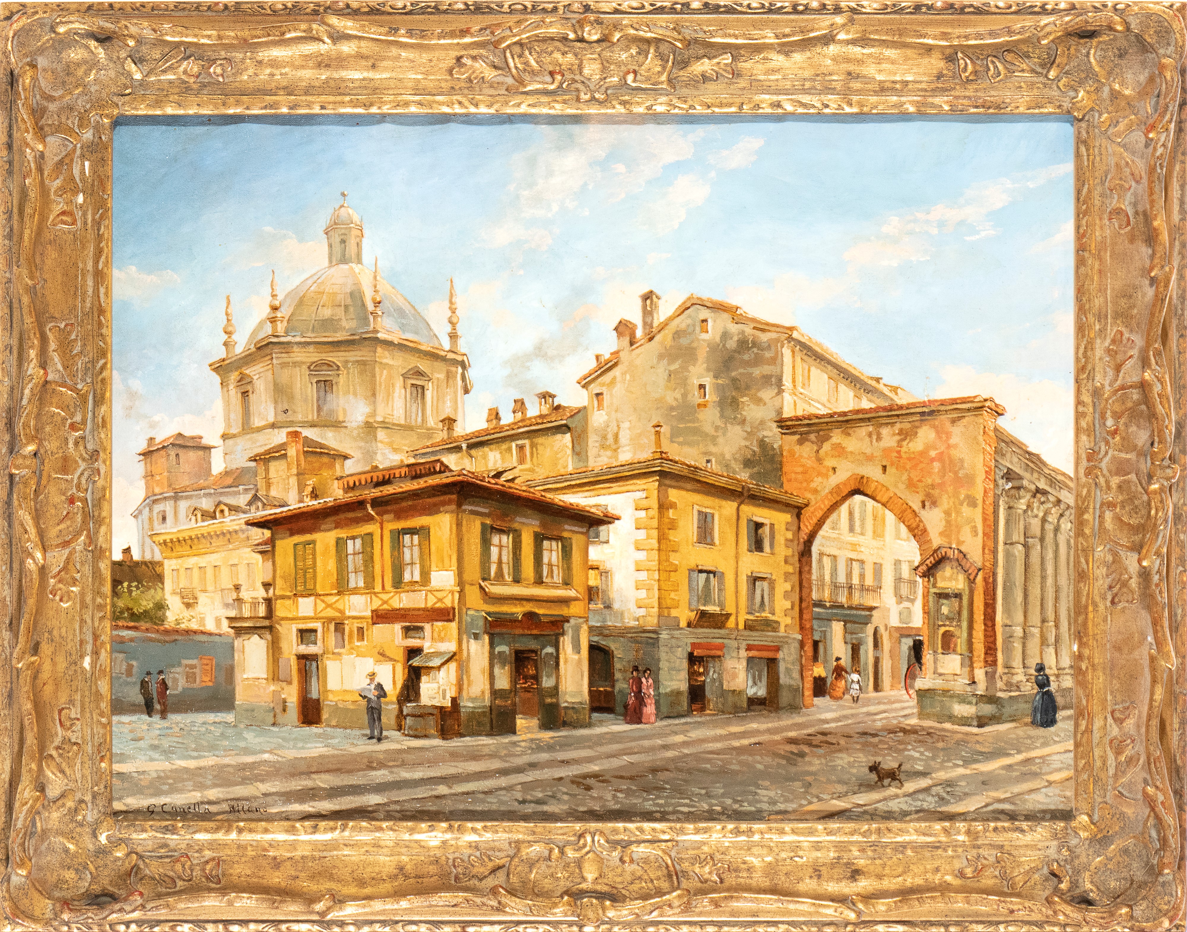 Artista Attivo a Milano, Inizio XX Secolo - G. Canella, Veduta di Piazza Vetra a Milano, olio su ...