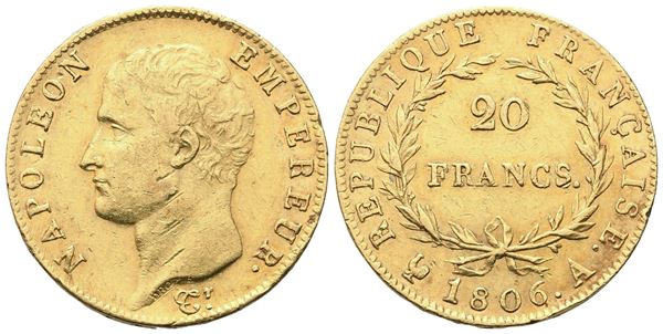 FRANCIA. Napoleone I Imperatore (1804-1815). 20 Franchi 1806, Parigi; Au (6,45 g; 20,5 mm)
