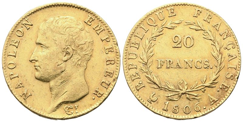 Napoleone I, 20 Franchi 1806 Parigi, moneta d’oro