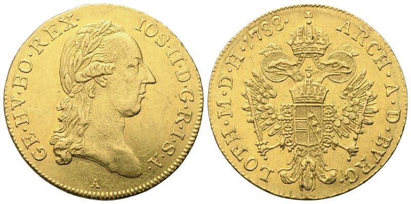 Giuseppe II, Ducato austriaco 1788 (Vienna) – aquila bicipite e busto laureato, oro (3,46 g; 19,8...