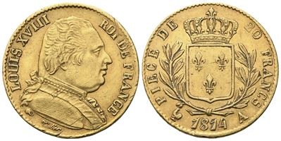 Luigi XVIII di Francia, 20 Franchi 1814, Parigi, Au