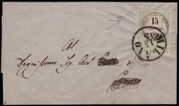 Lombardo Veneto - Marche da Bollo usate per posta, 15 cent. usato a Milano.